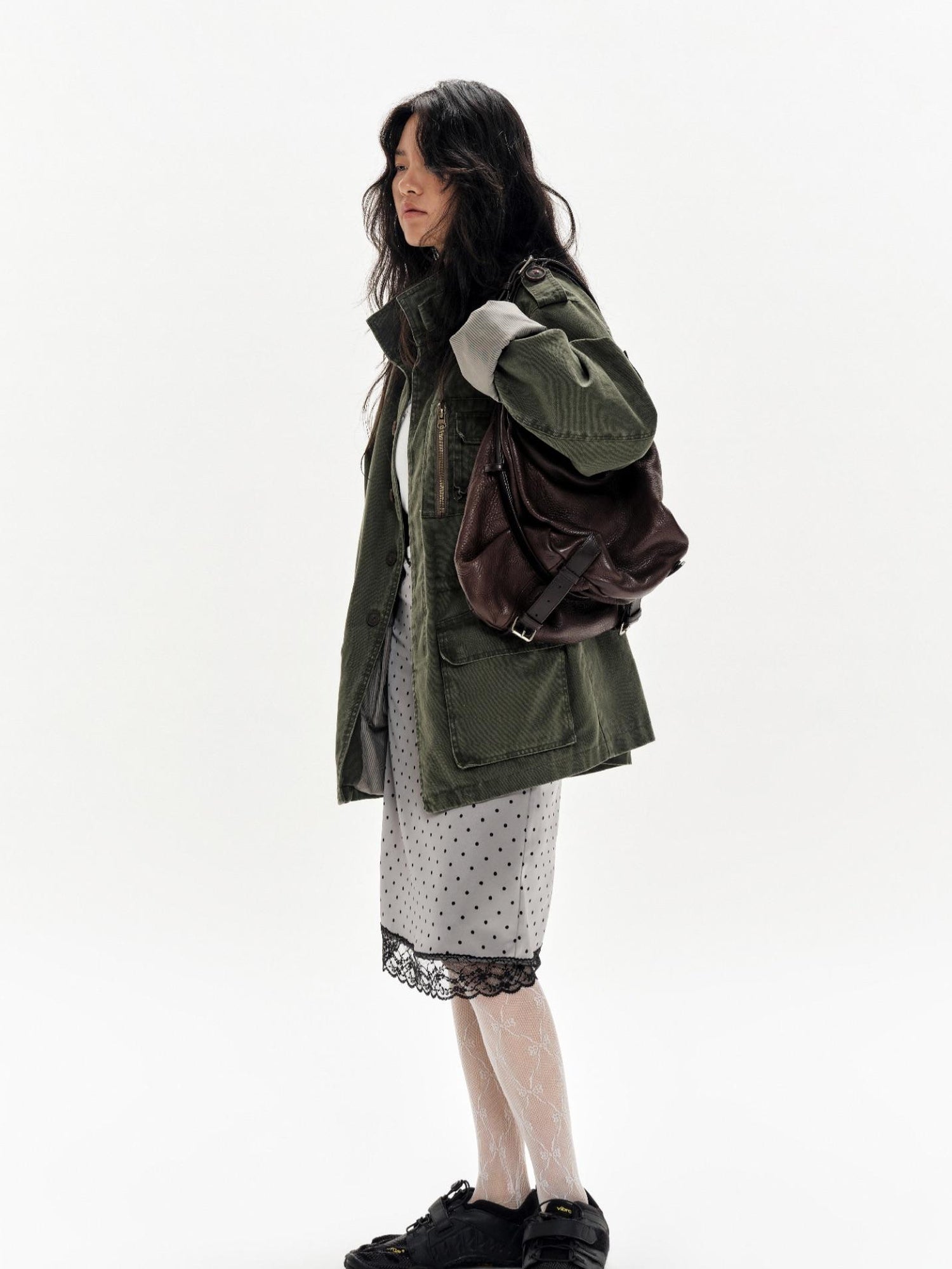 oinimi Heavy Washed Vintage Utility Jacket Parka Casual Outerwear