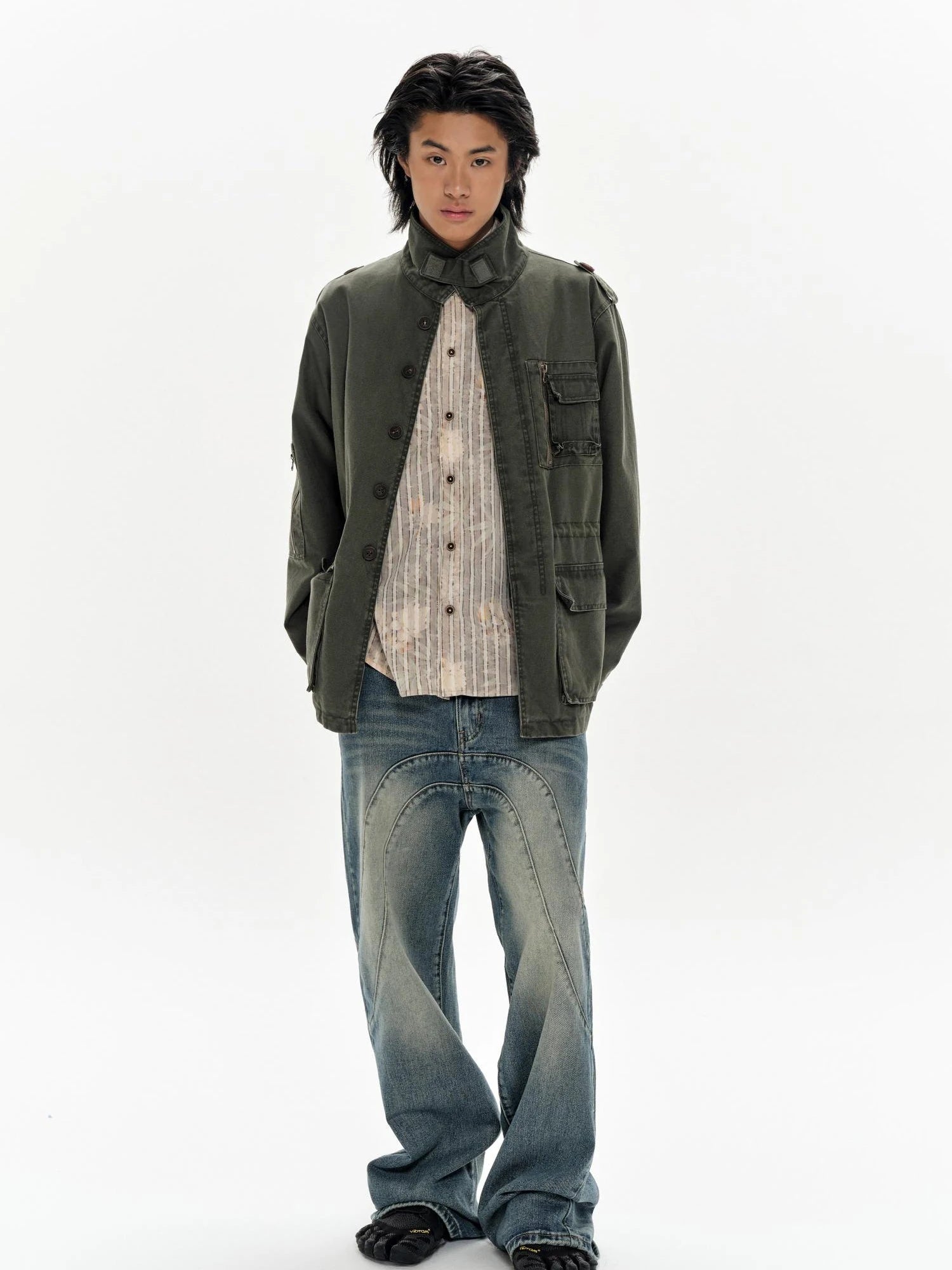 Heavy Washed Vintage Utility Jacket Parka Casual Outerwear