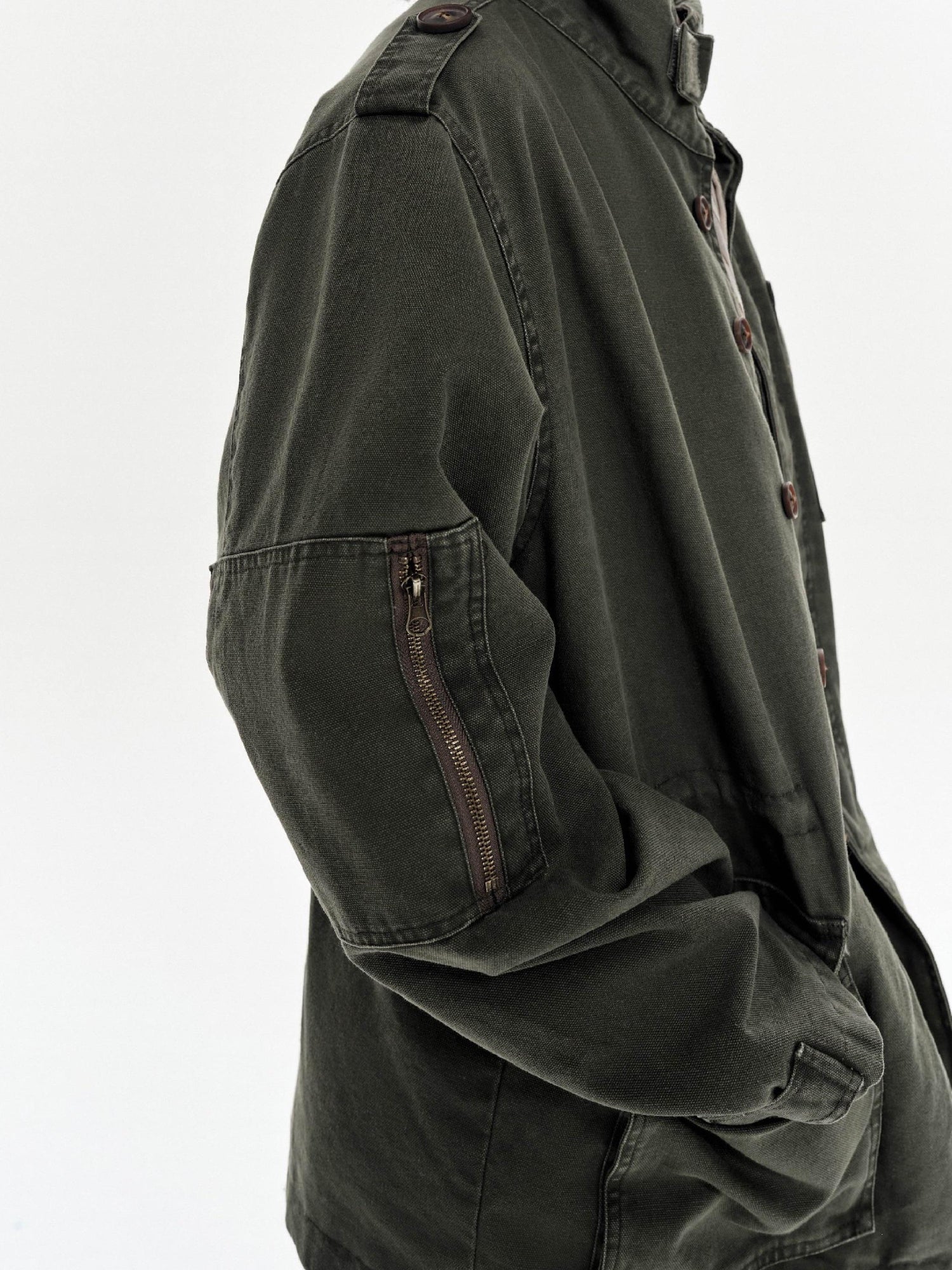 oinimi Heavy Washed Vintage Utility Jacket Parka Casual Outerwear