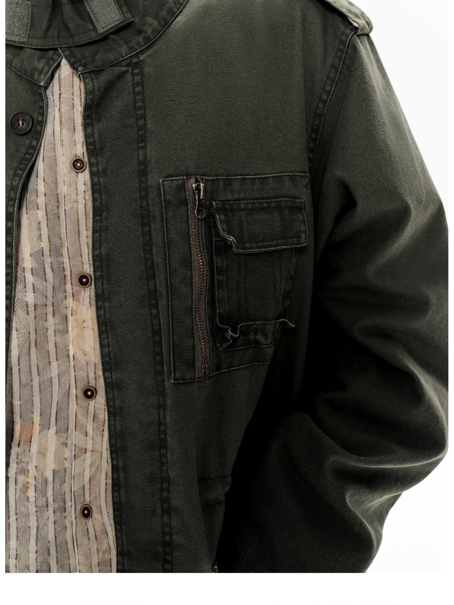 oinimi Heavy Washed Vintage Utility Jacket Parka Casual Outerwear