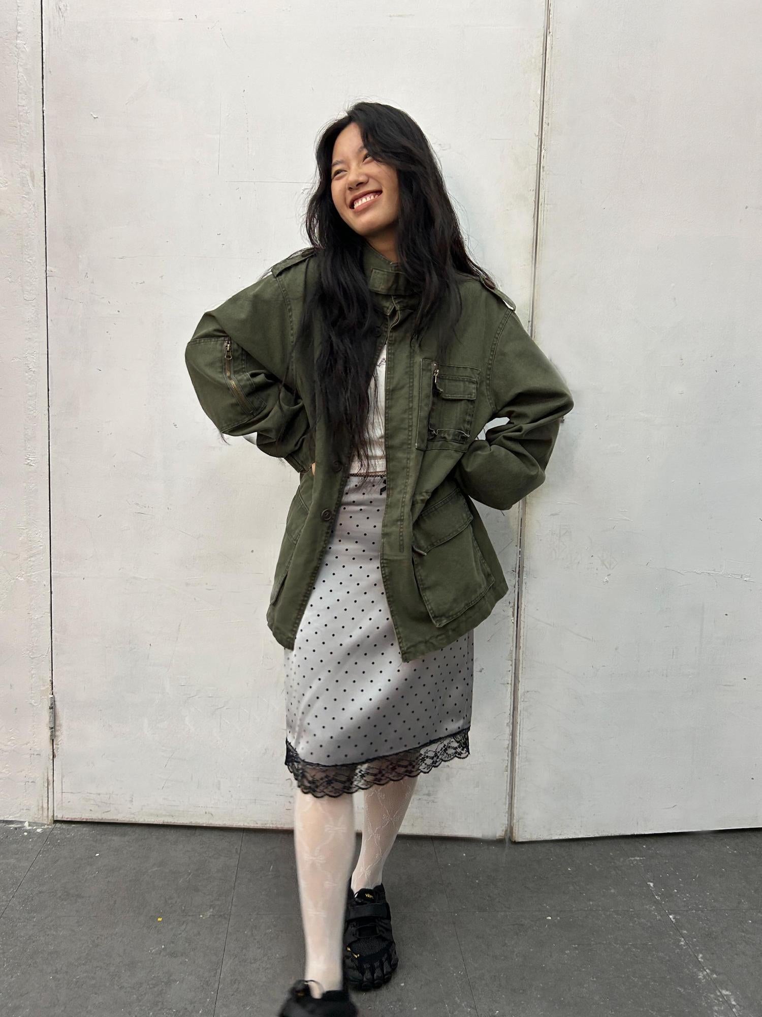oinimi Heavy Washed Vintage Utility Jacket Parka Casual Outerwear