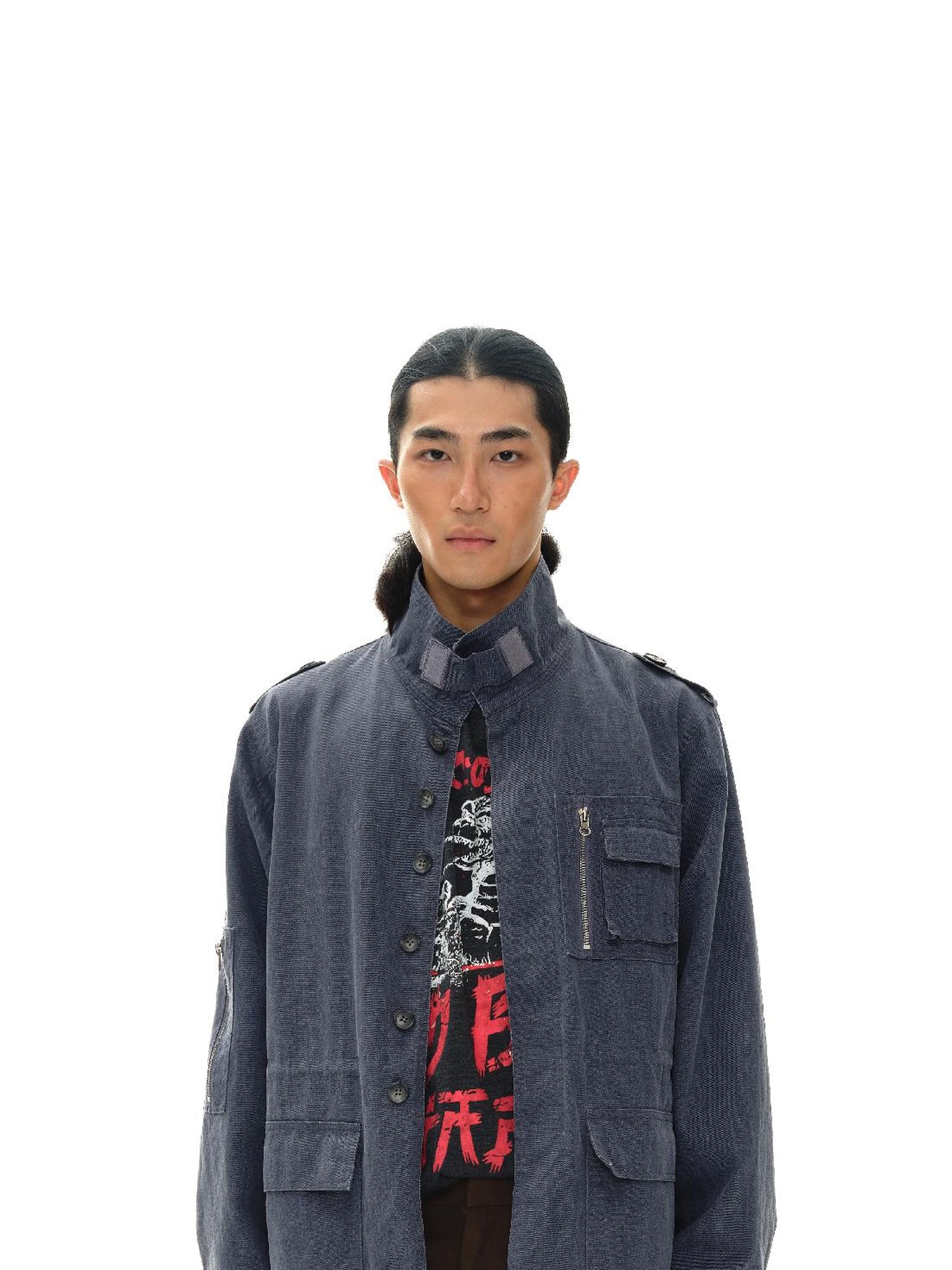 oinimi Heavy Washed Vintage Utility Jacket Parka Casual Outerwear