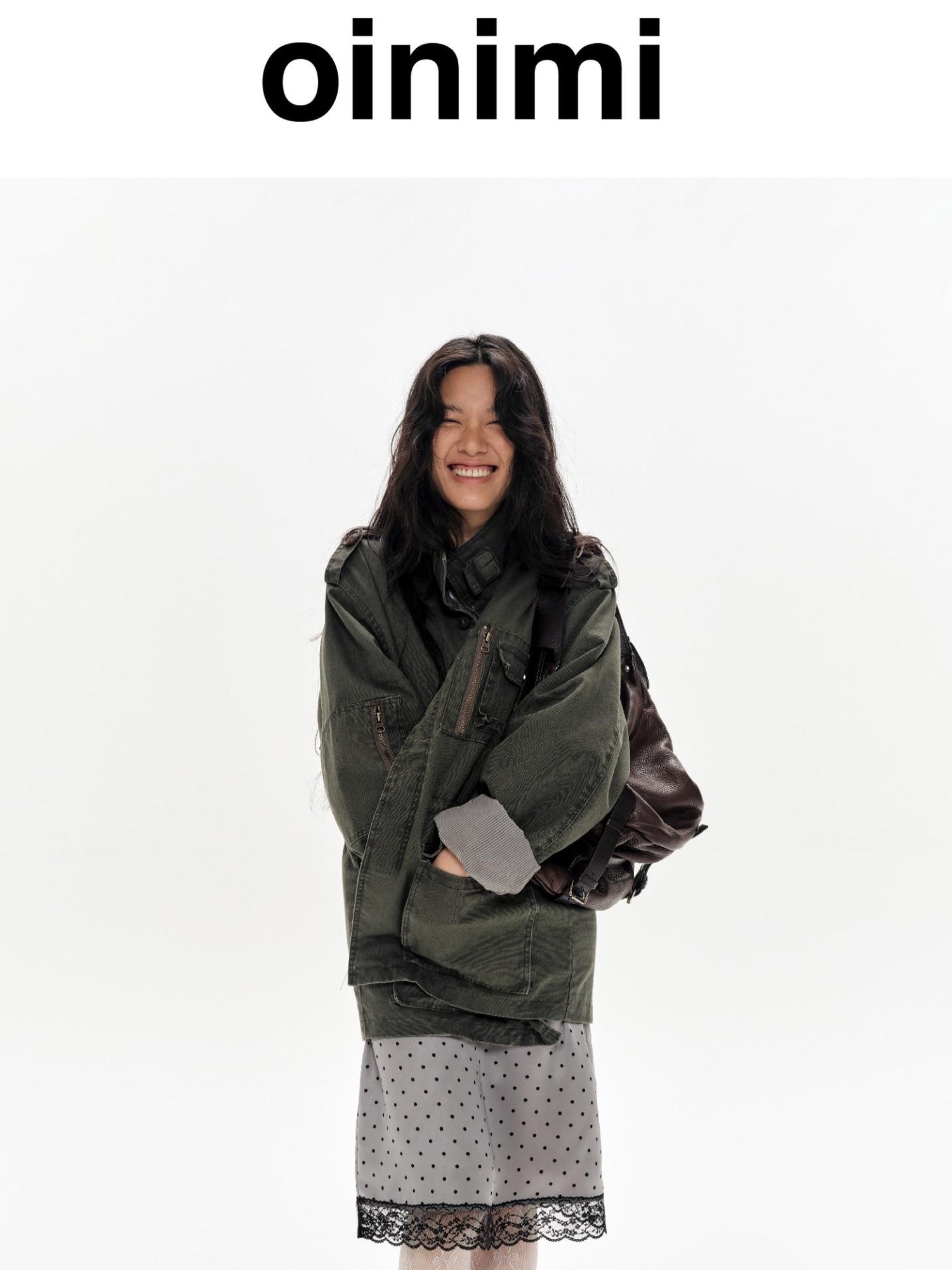 oinimi Heavy Washed Vintage Utility Jacket Parka Casual Outerwear