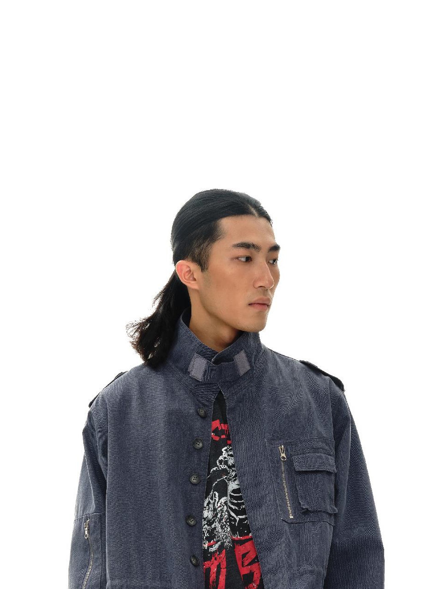 oinimi Heavy Washed Vintage Utility Jacket Parka Casual Outerwear