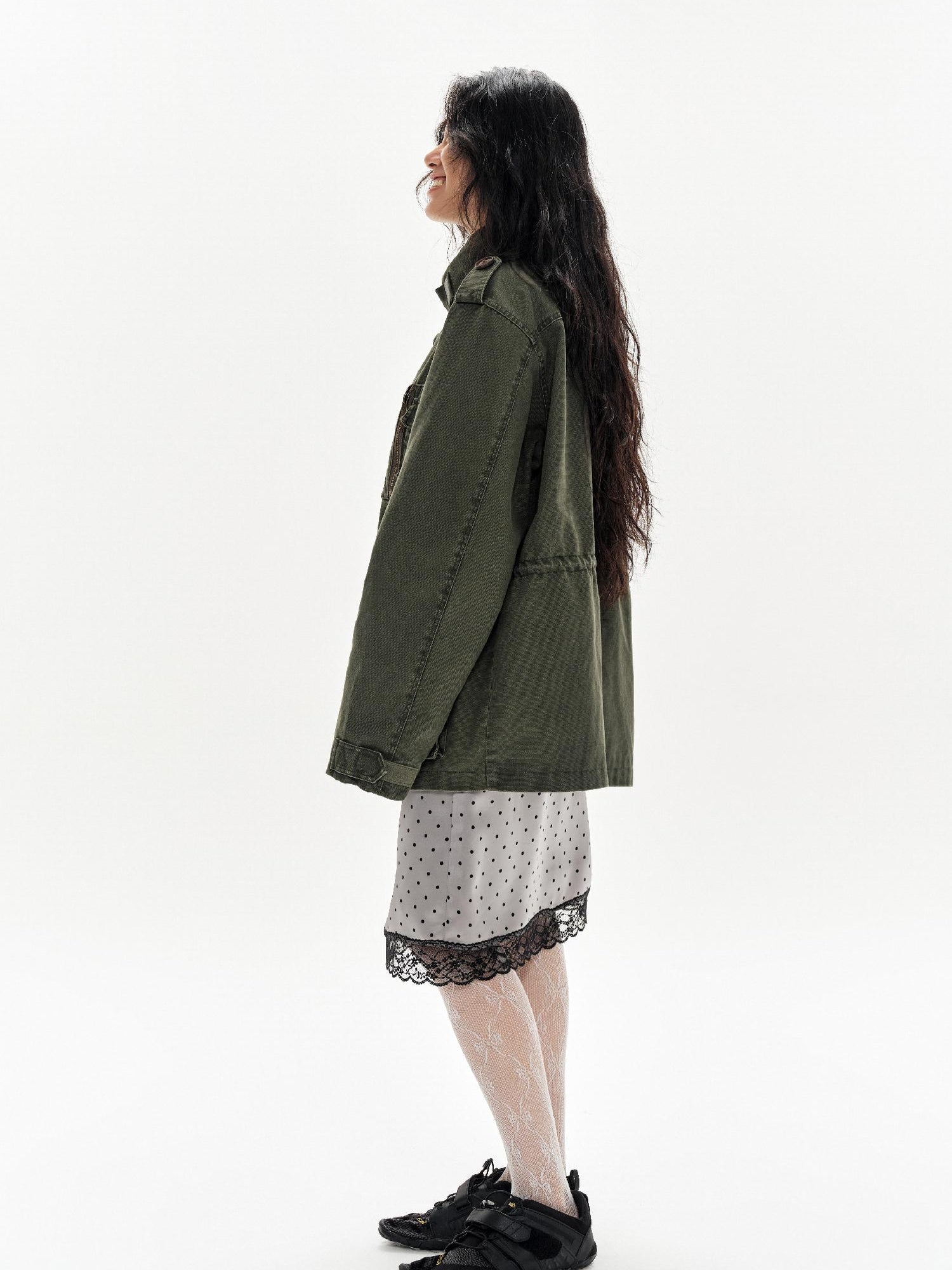 oinimi Heavy Washed Vintage Utility Jacket Parka Casual Outerwear
