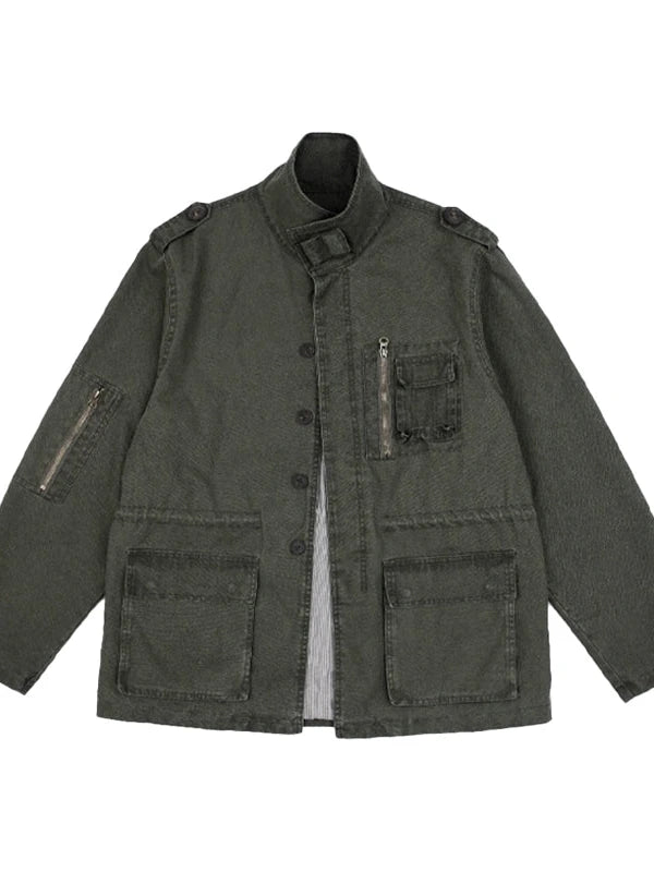 Heavy Washed Vintage Utility Jacket Parka Casual Outerwear
