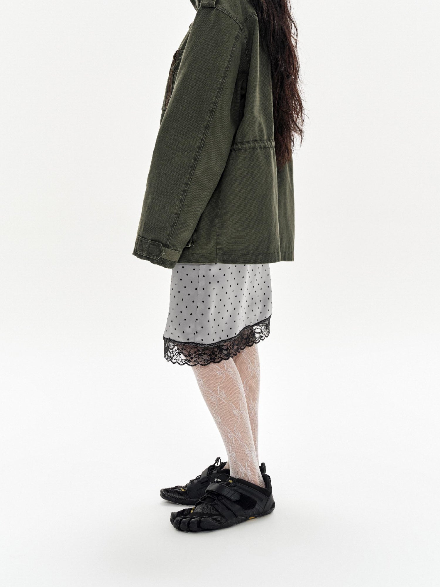oinimi Lace Polka Dot Print Satin Skirt