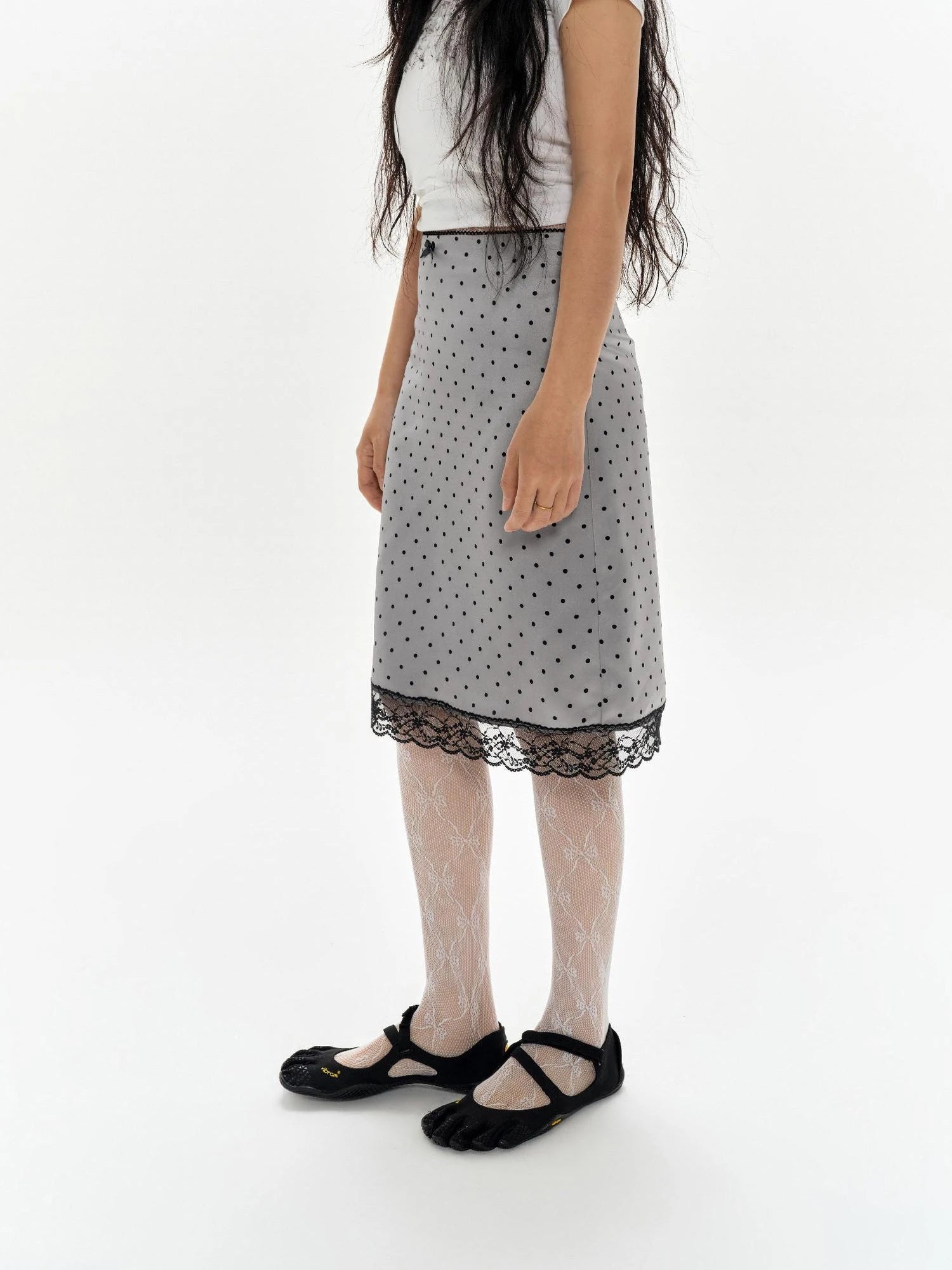 Lace Polka Dot Print Satin Skirt