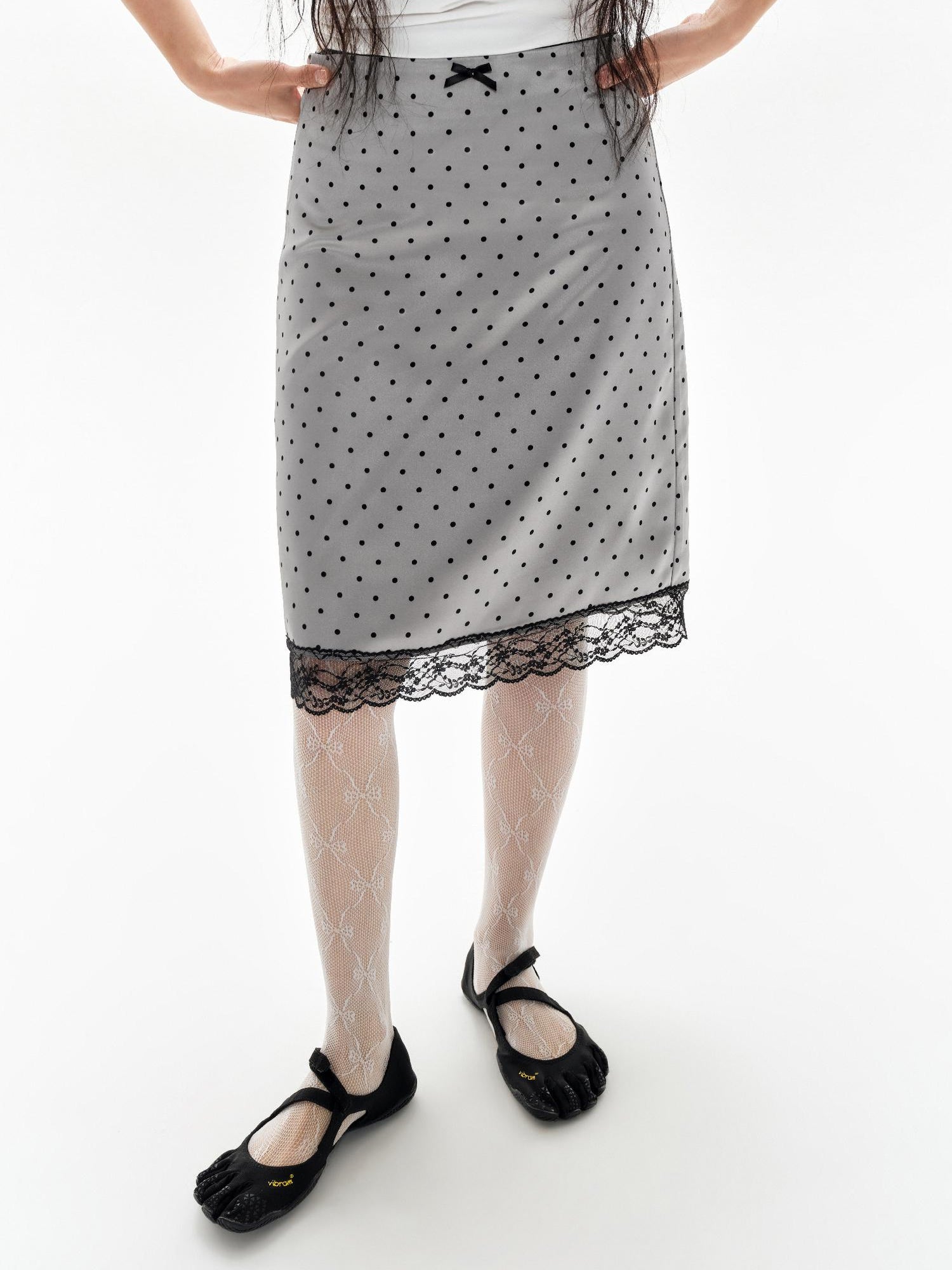oinimi Lace Polka Dot Print Satin Skirt