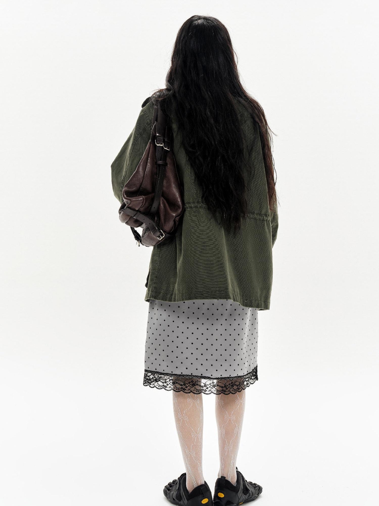 oinimi Lace Polka Dot Print Satin Skirt