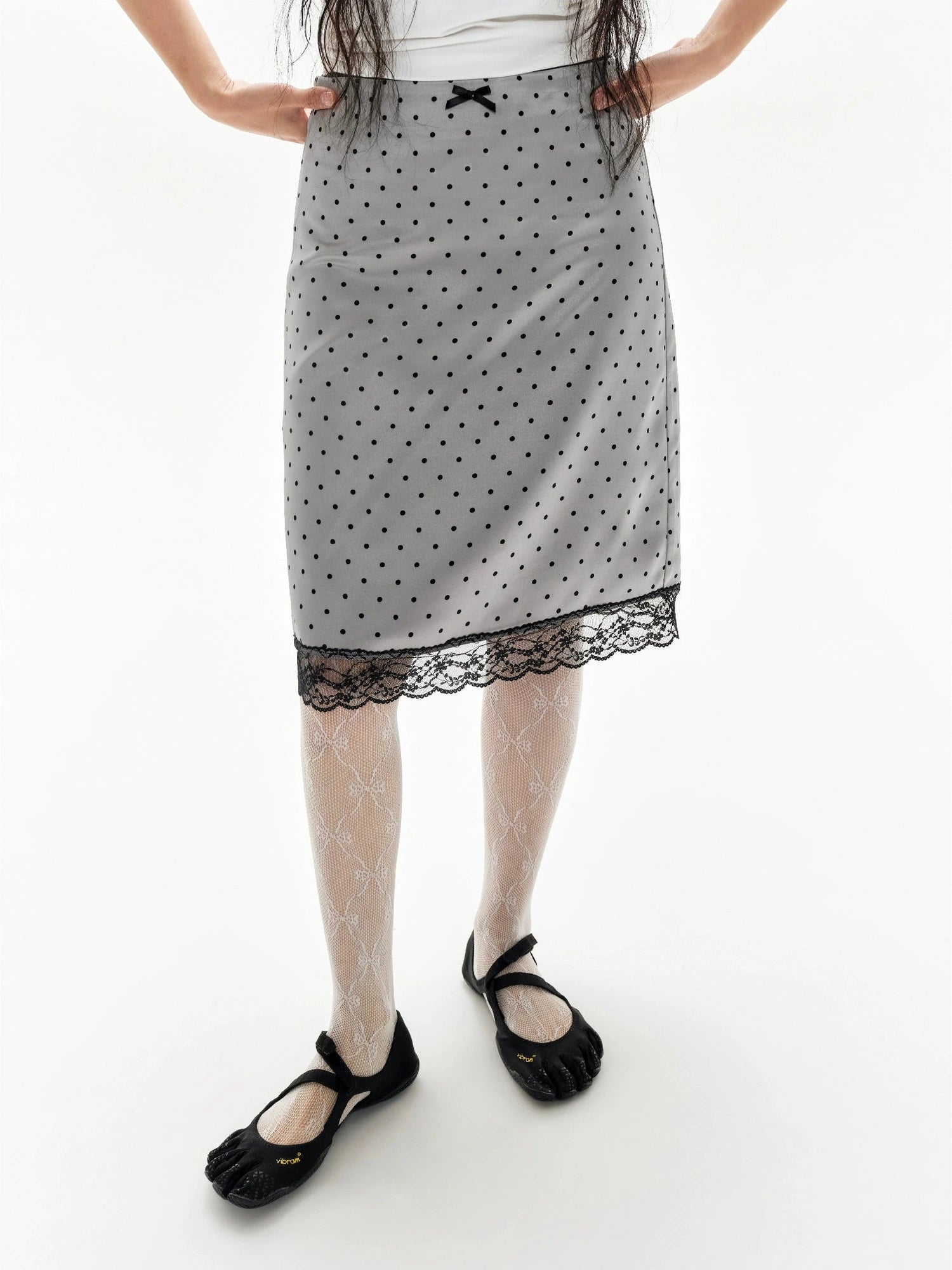 Lace Polka Dot Print Satin Skirt