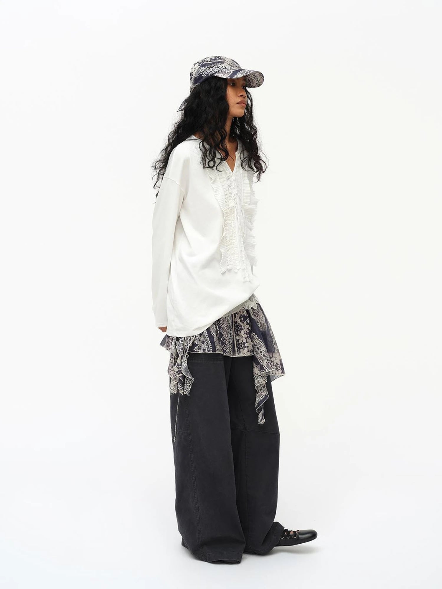 Lace Print Navy Teal Triangle Scarf Hat Adjustable Baseball Cap