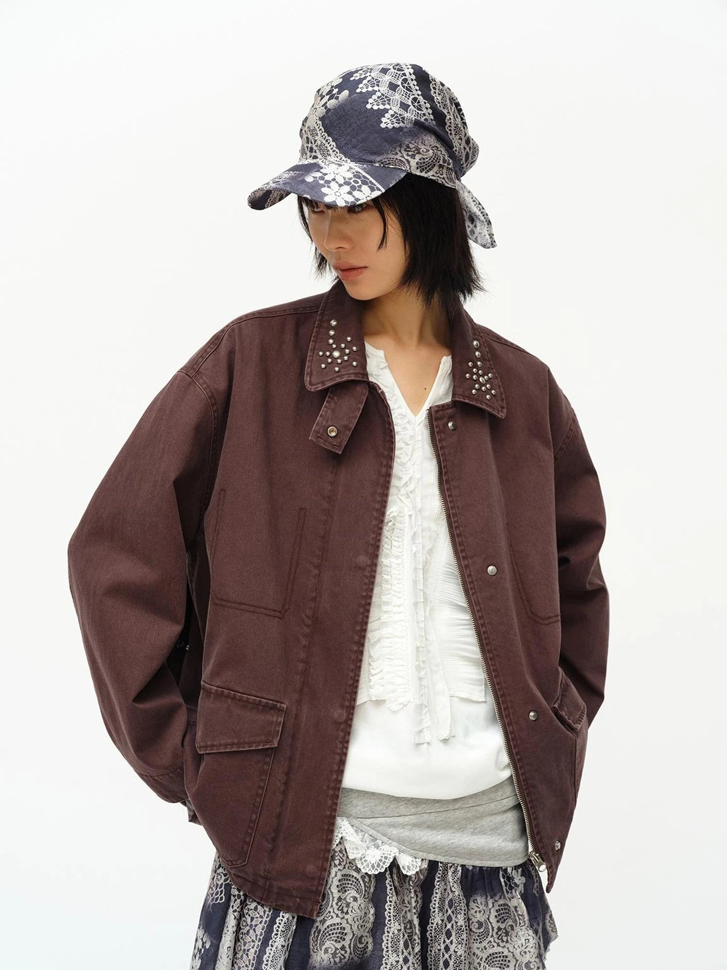 Lace Print Navy Teal Triangle Scarf Hat Adjustable Baseball Cap