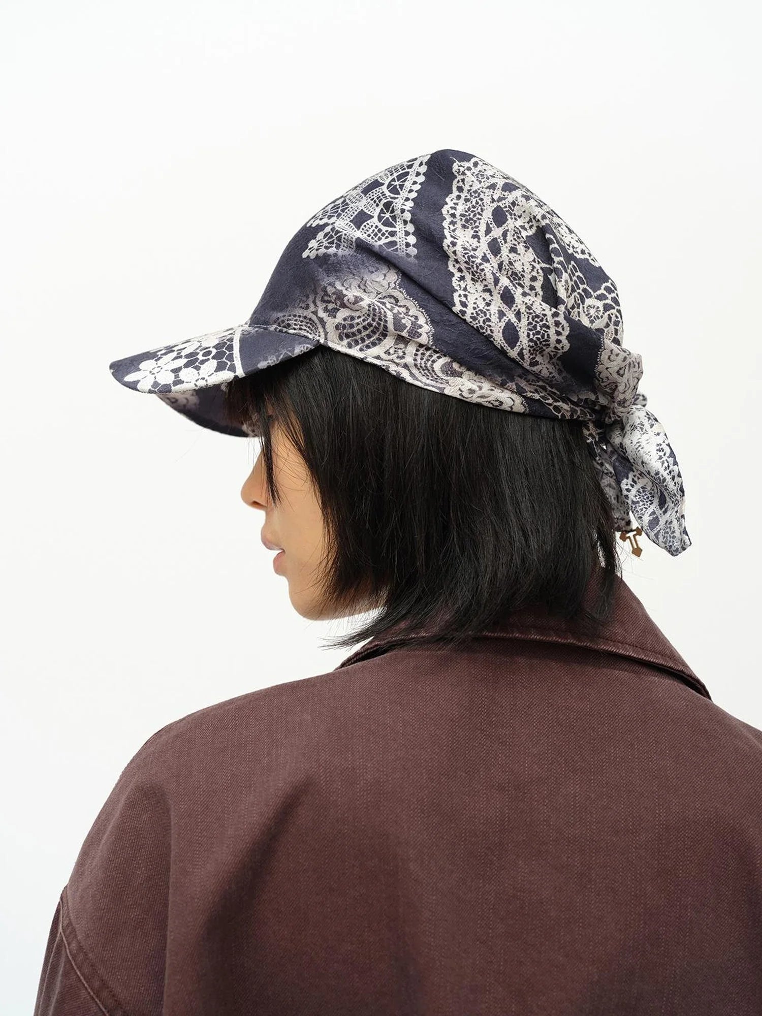 Lace Print Navy Teal Triangle Scarf Hat Adjustable Baseball Cap