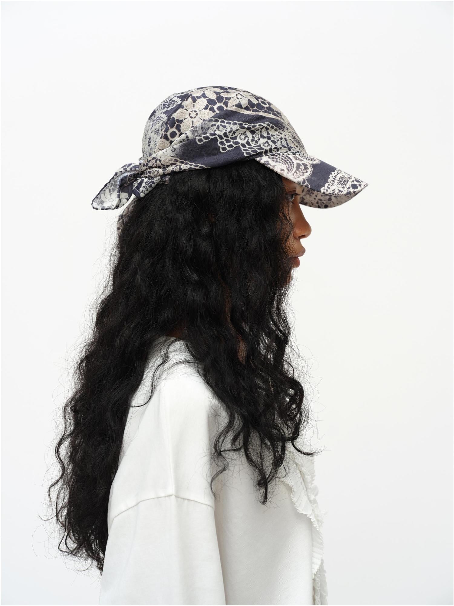 oinimi Lace Print Navy Teal Triangle Scarf Hat Adjustable Baseball Cap