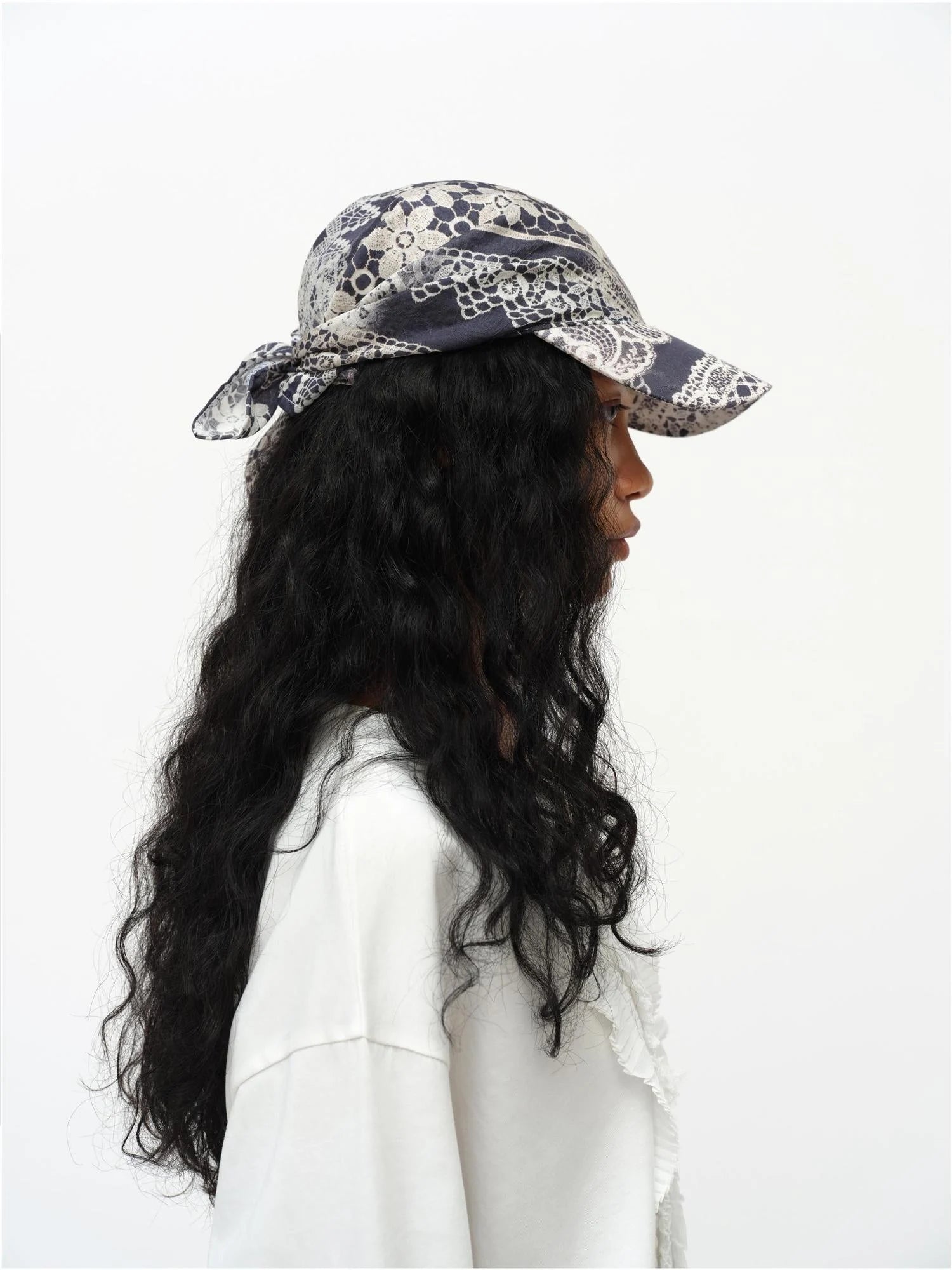 Lace Print Navy Teal Triangle Scarf Hat Adjustable Baseball Cap