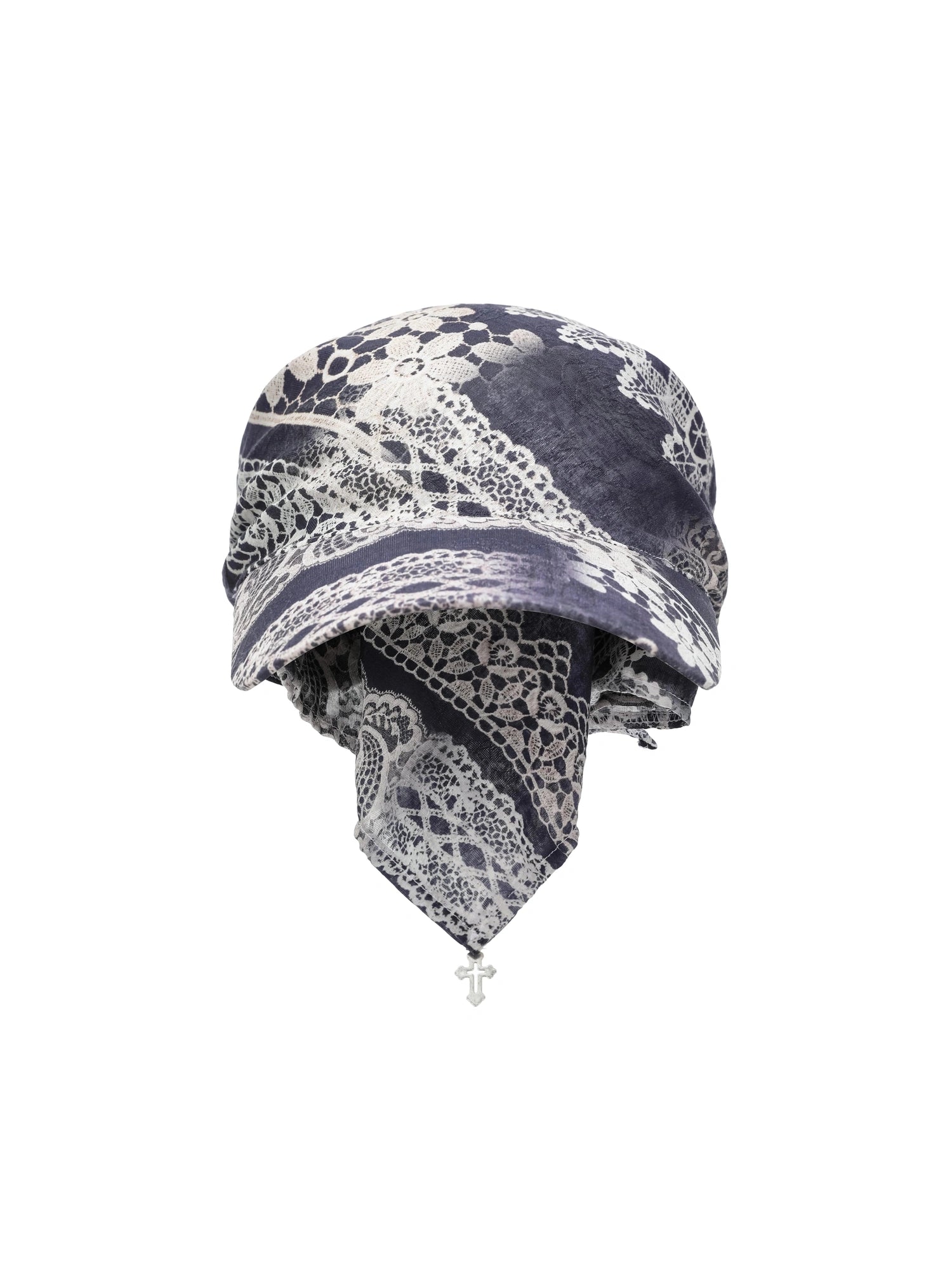 Lace Print Navy Teal Triangle Scarf Hat Adjustable Baseball Cap