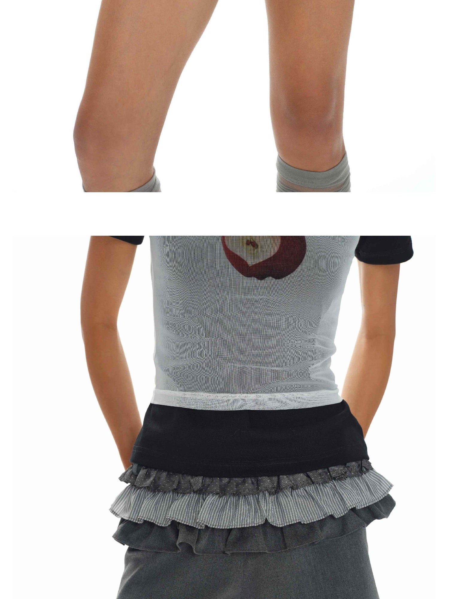 oinimi Layered Ruffle Hem Denim Shorts