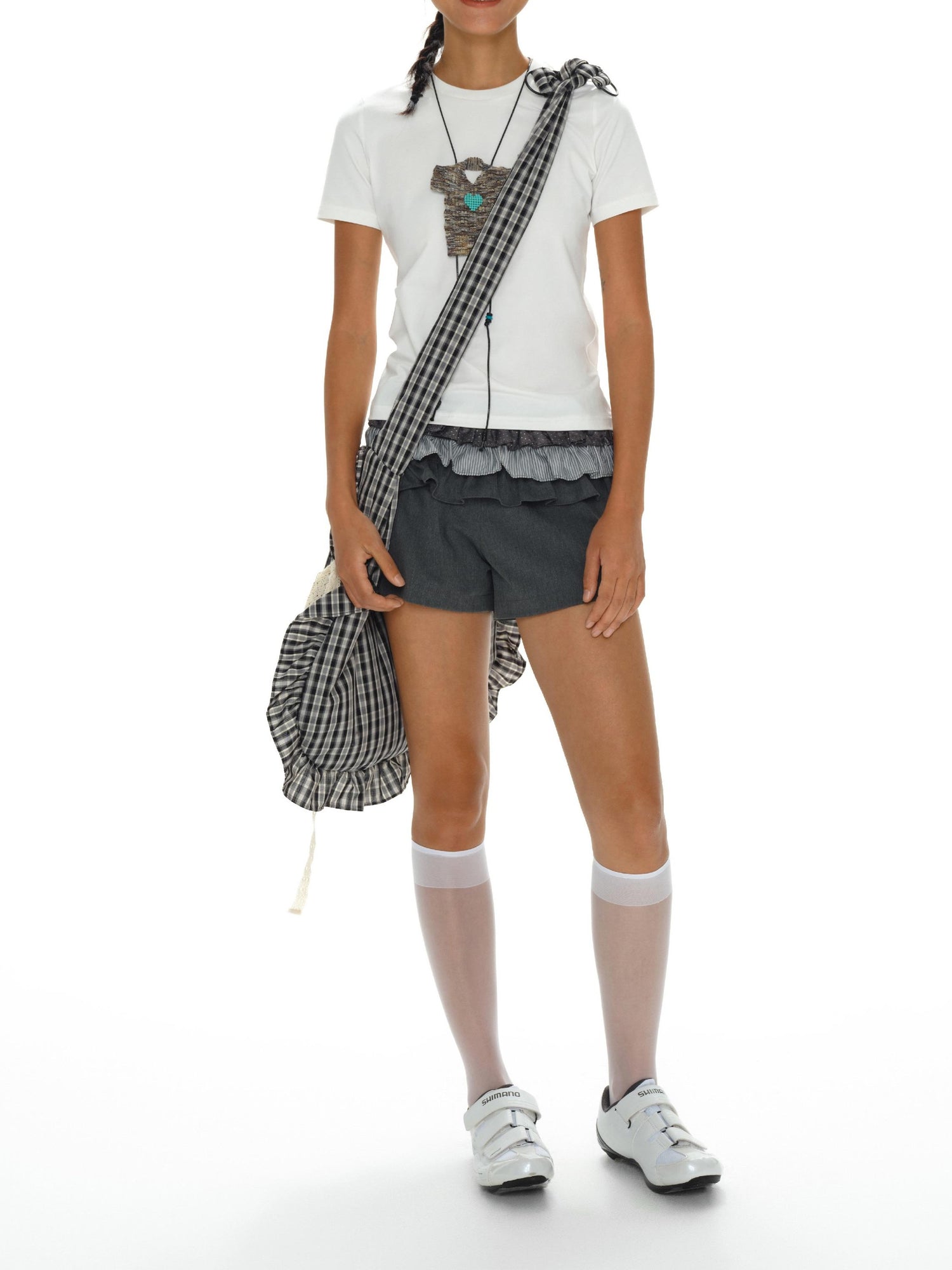 oinimi Layered Ruffle Hem Denim Shorts