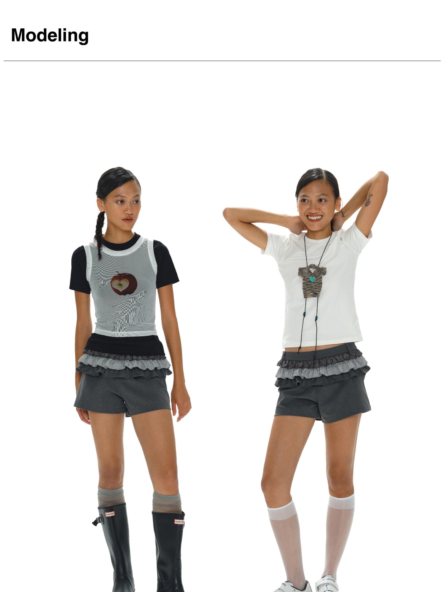 oinimi Layered Ruffle Hem Denim Shorts