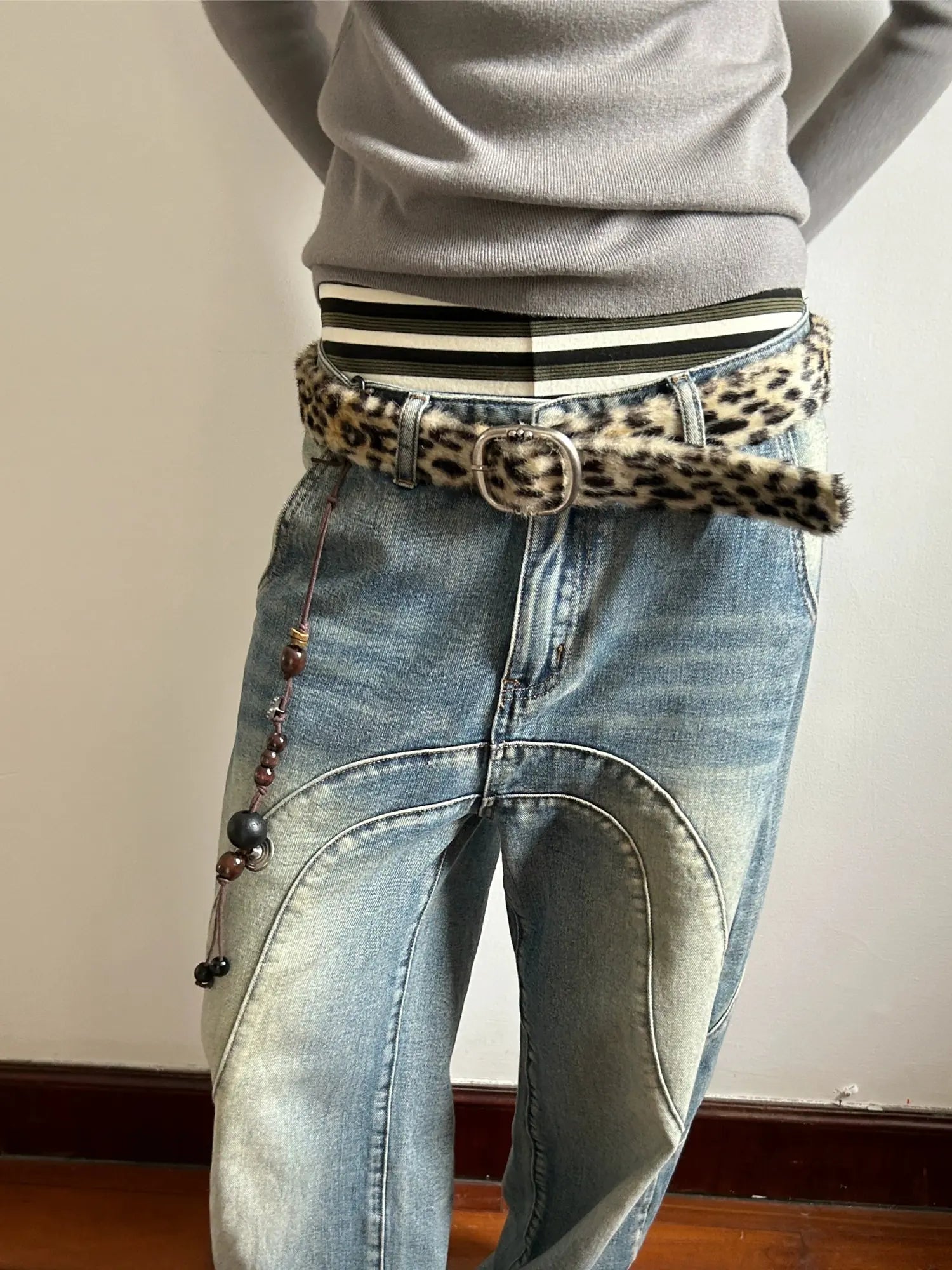 Leopard Print Gradient Faux Fur Belt