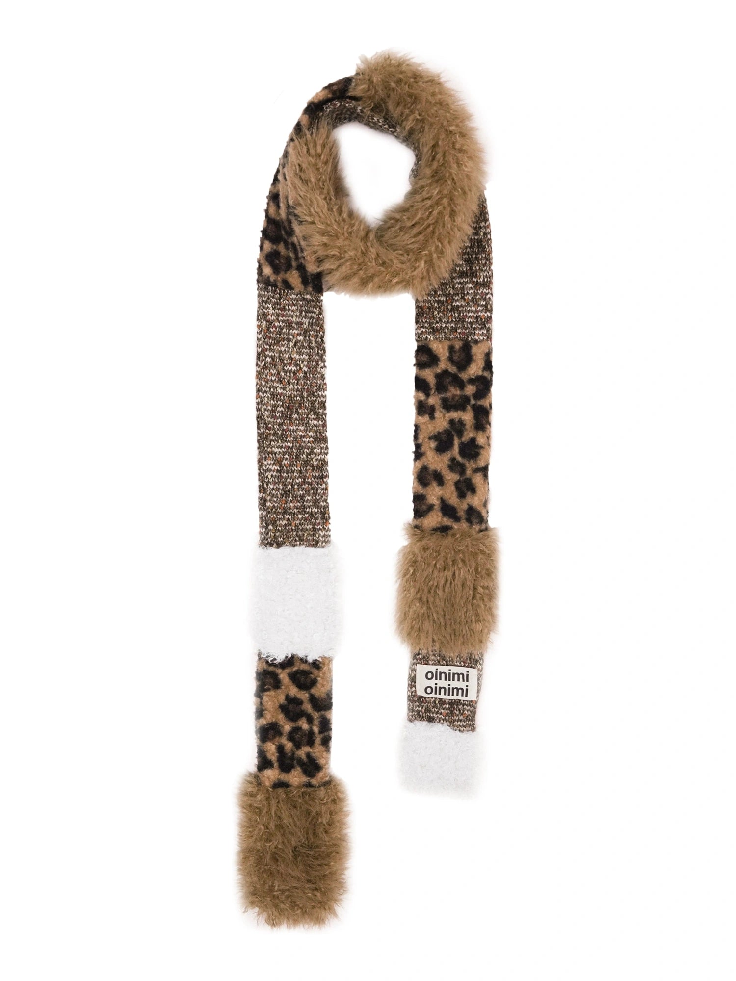 Leopard Print Knitted Faux Fur Long Scarf