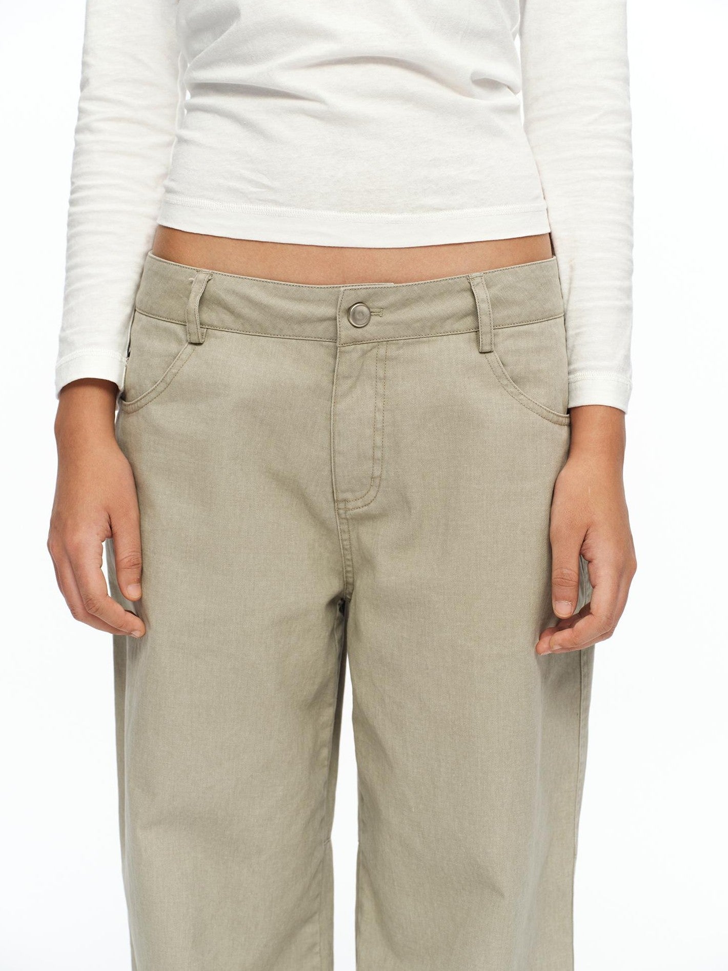 oinimi Light Khaki Classic Relaxed Workwear Mid Rise Women&