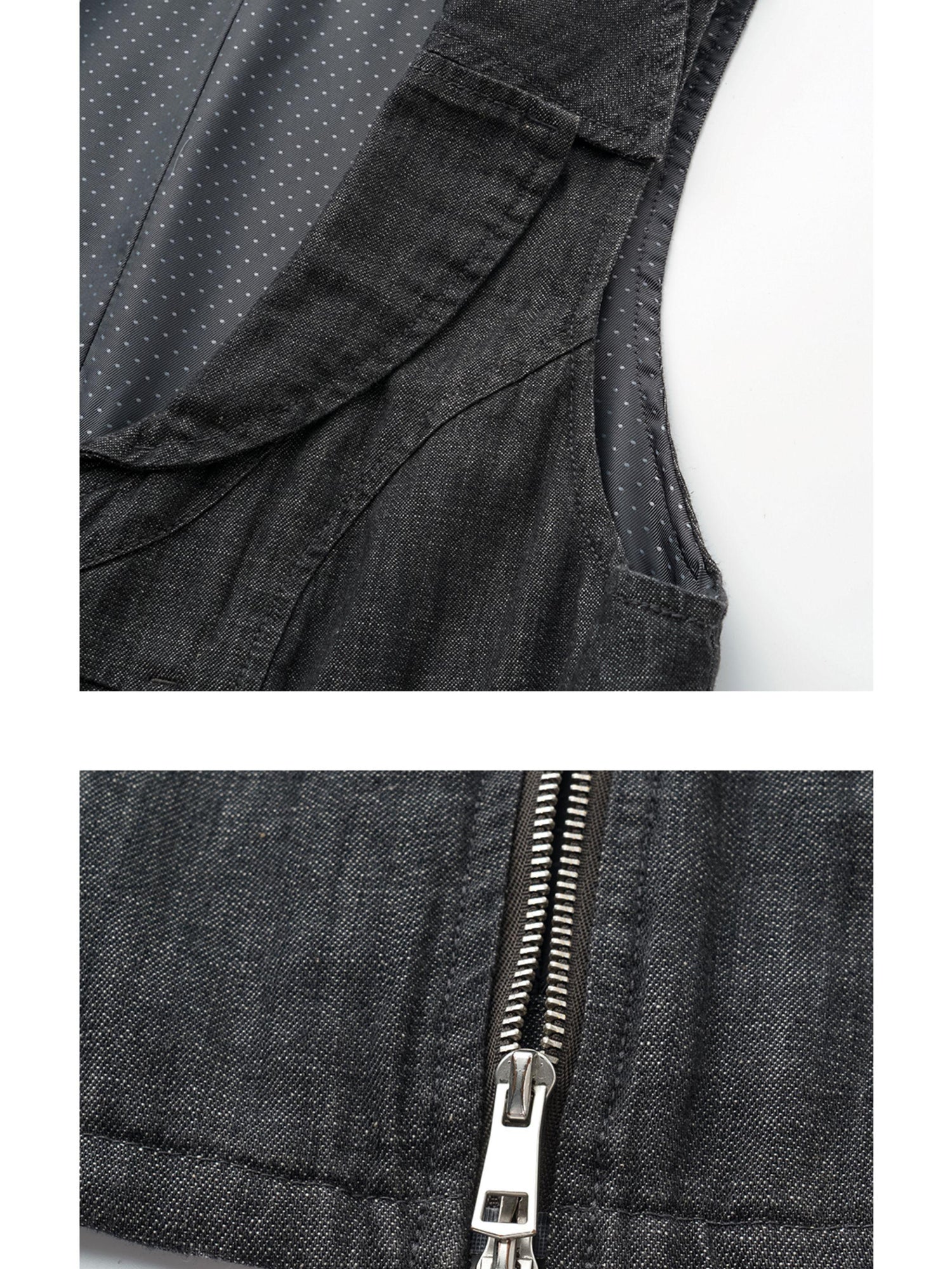 oinimi Low Cut Denim Vest With Open Collar In Charcoal Gray