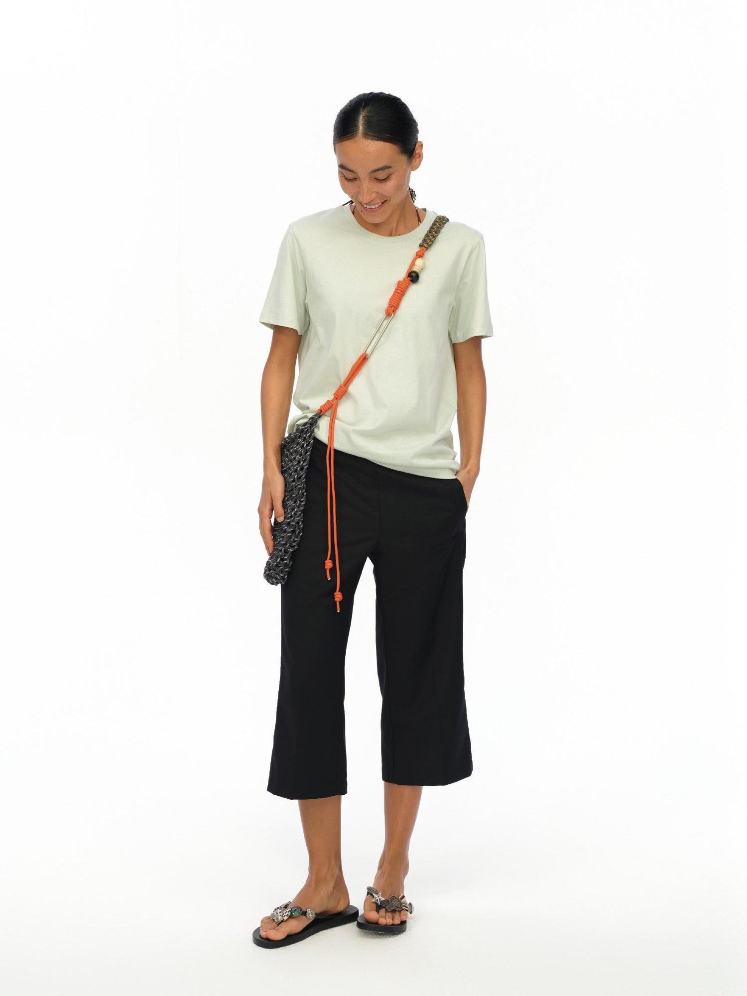 oinimi Low Rise 7 8 Flared Trousers In Slimming Black