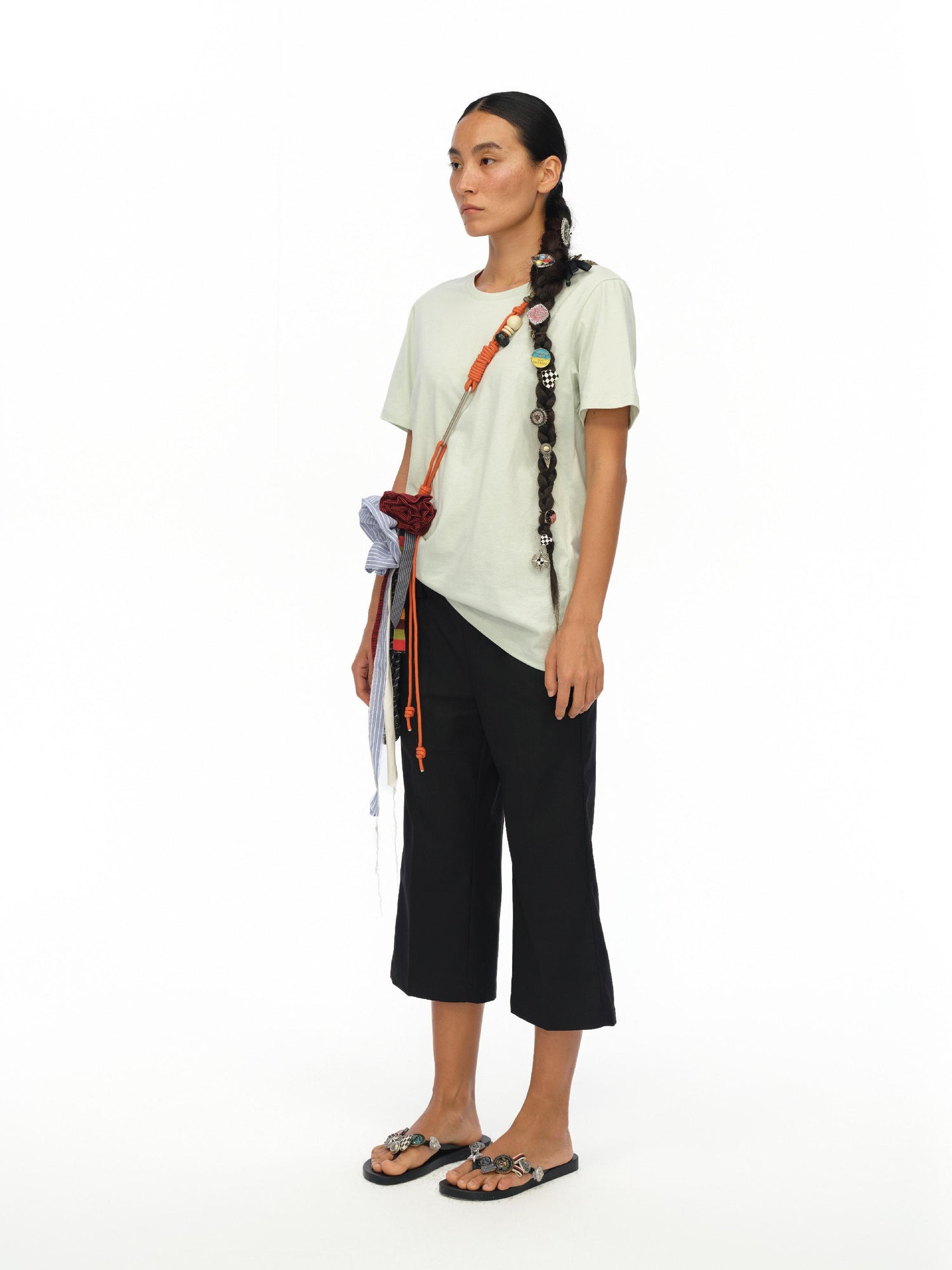 oinimi Low Rise 7 8 Flared Trousers In Slimming Black