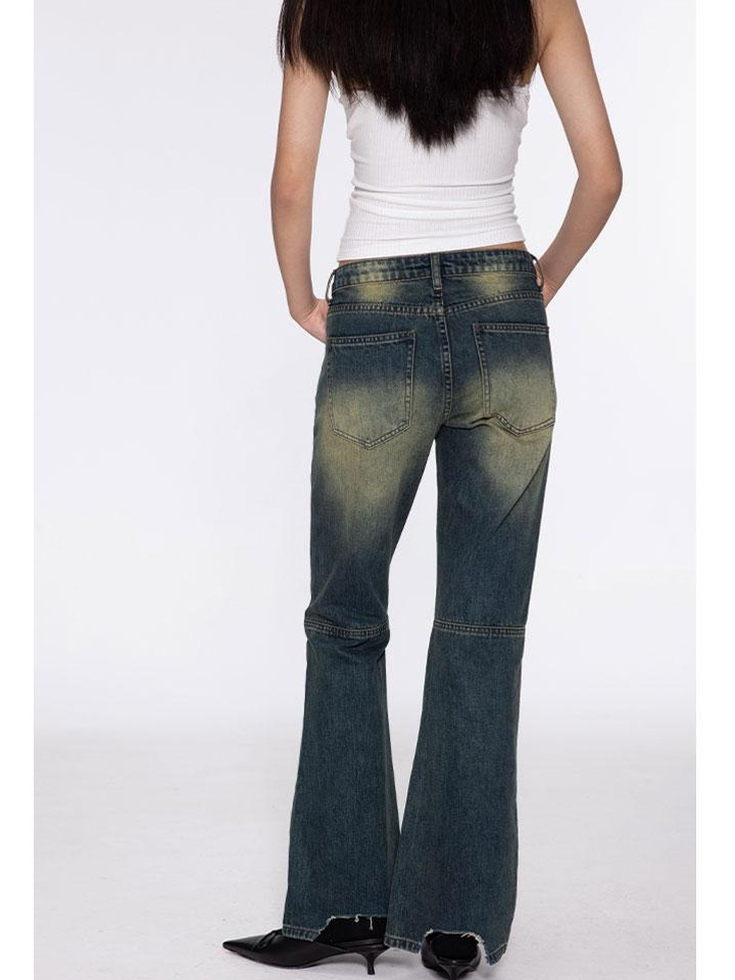 oinimi Low Rise Flared Jeans With Stacked Hem