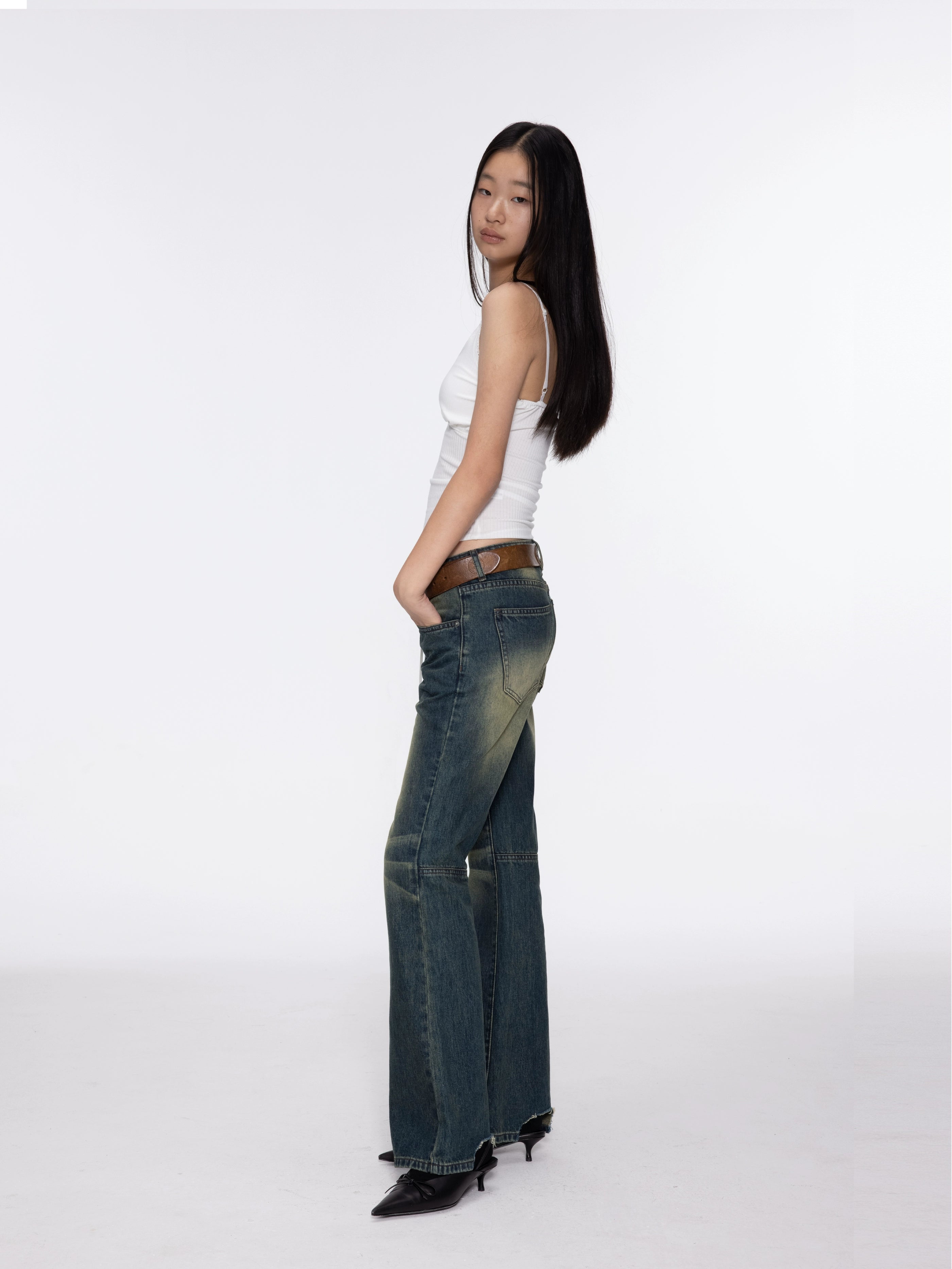 oinimi_Low_Rise_Flared_Jeans_With_Stacked_Hem_MISSTT