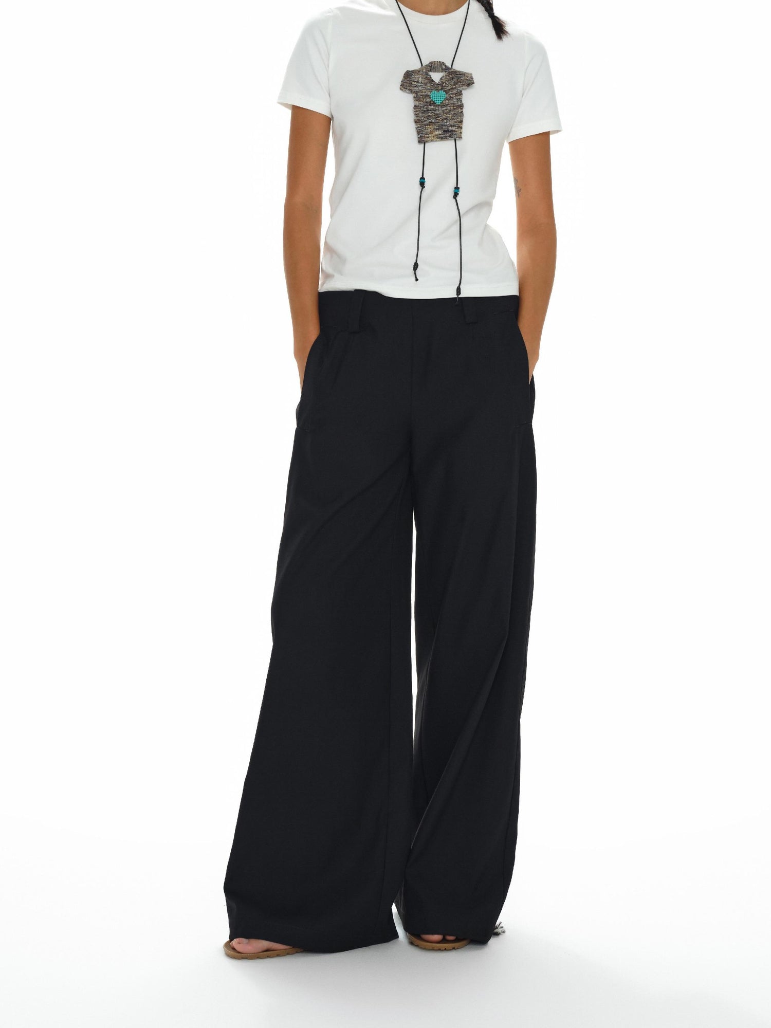 oinimi Low Waist Wide Leg Trousers In Black Charcoal