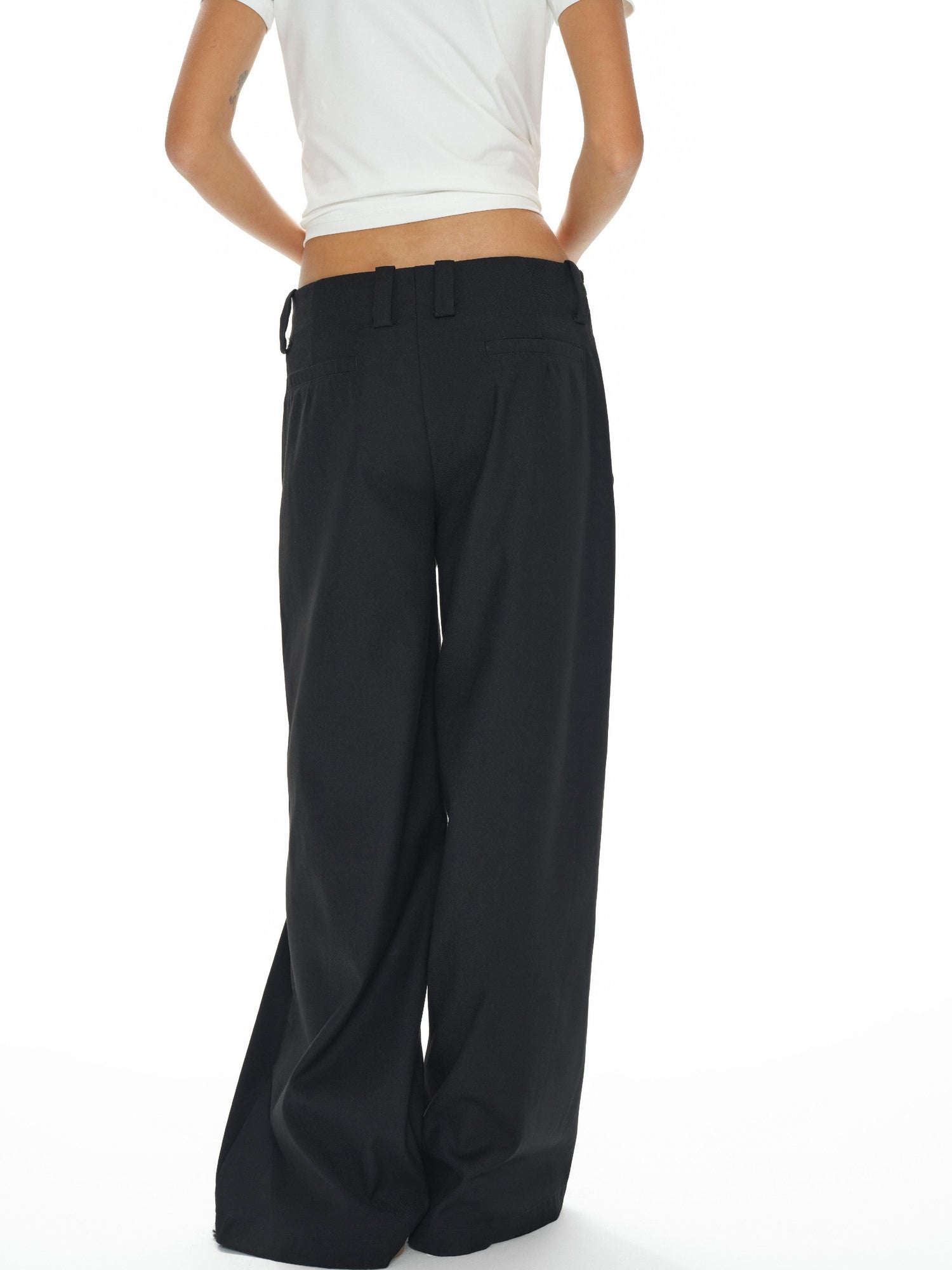 oinimi Low Waist Wide Leg Trousers In Black Charcoal