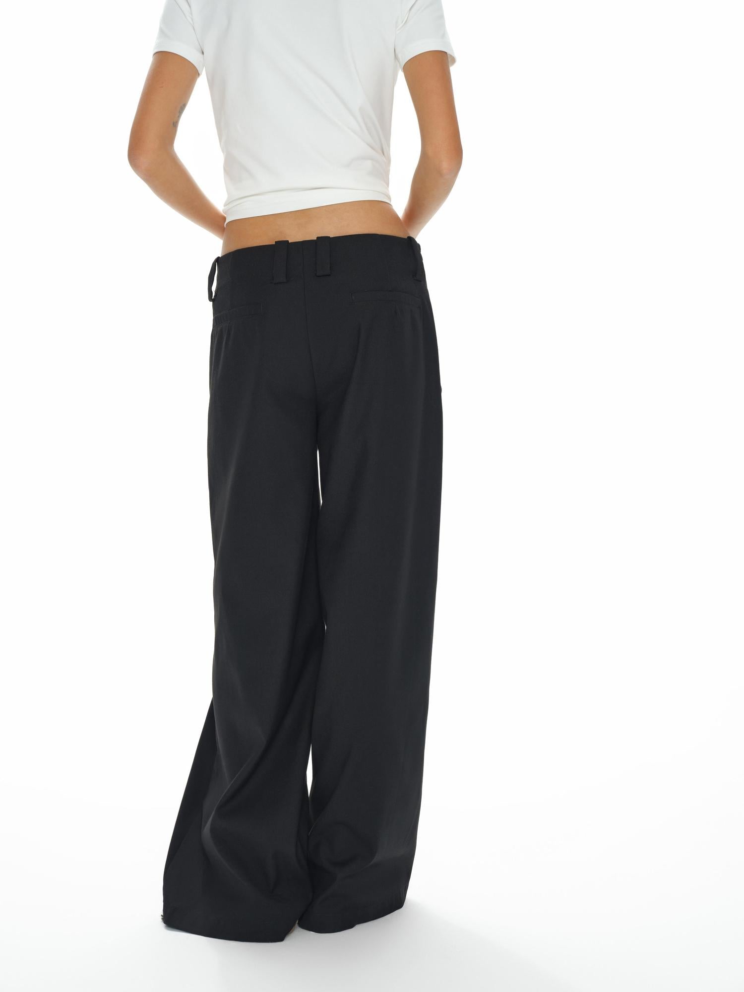 oinimi Low Waist Wide Leg Trousers In Black Charcoal
