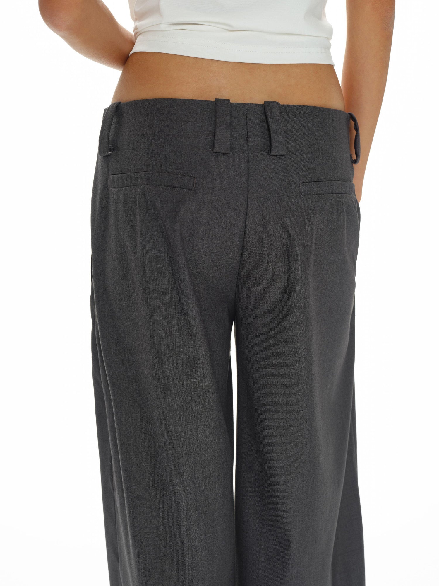 oinimi Low Waist Wide Leg Trousers In Black Charcoal