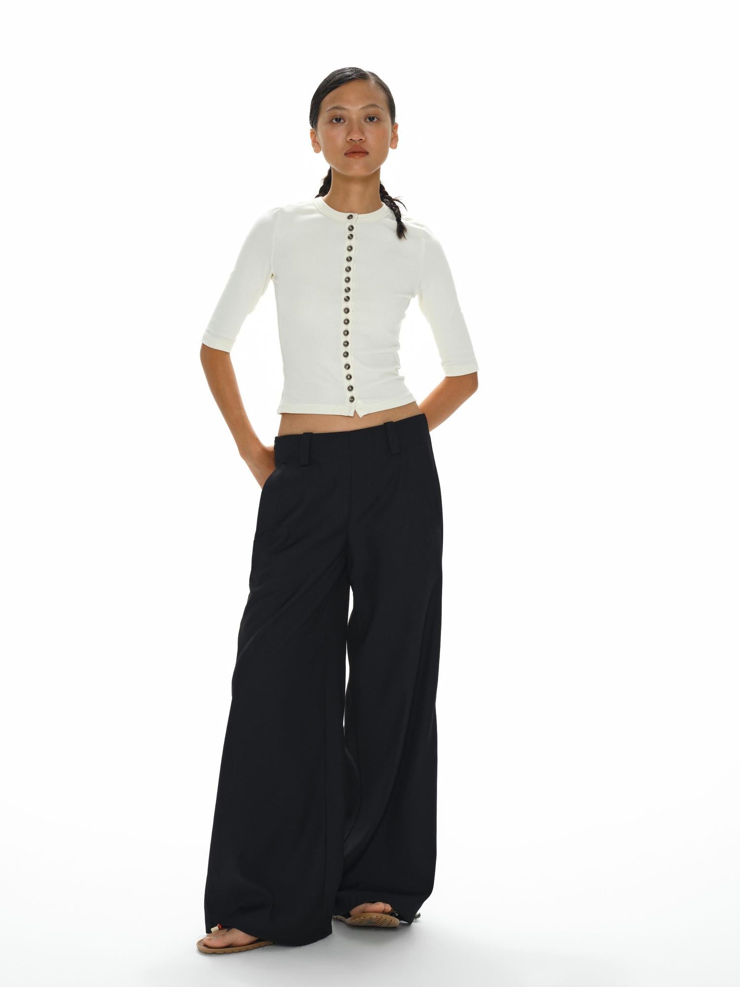 oinimi Low Waist Wide Leg Trousers In Black Charcoal