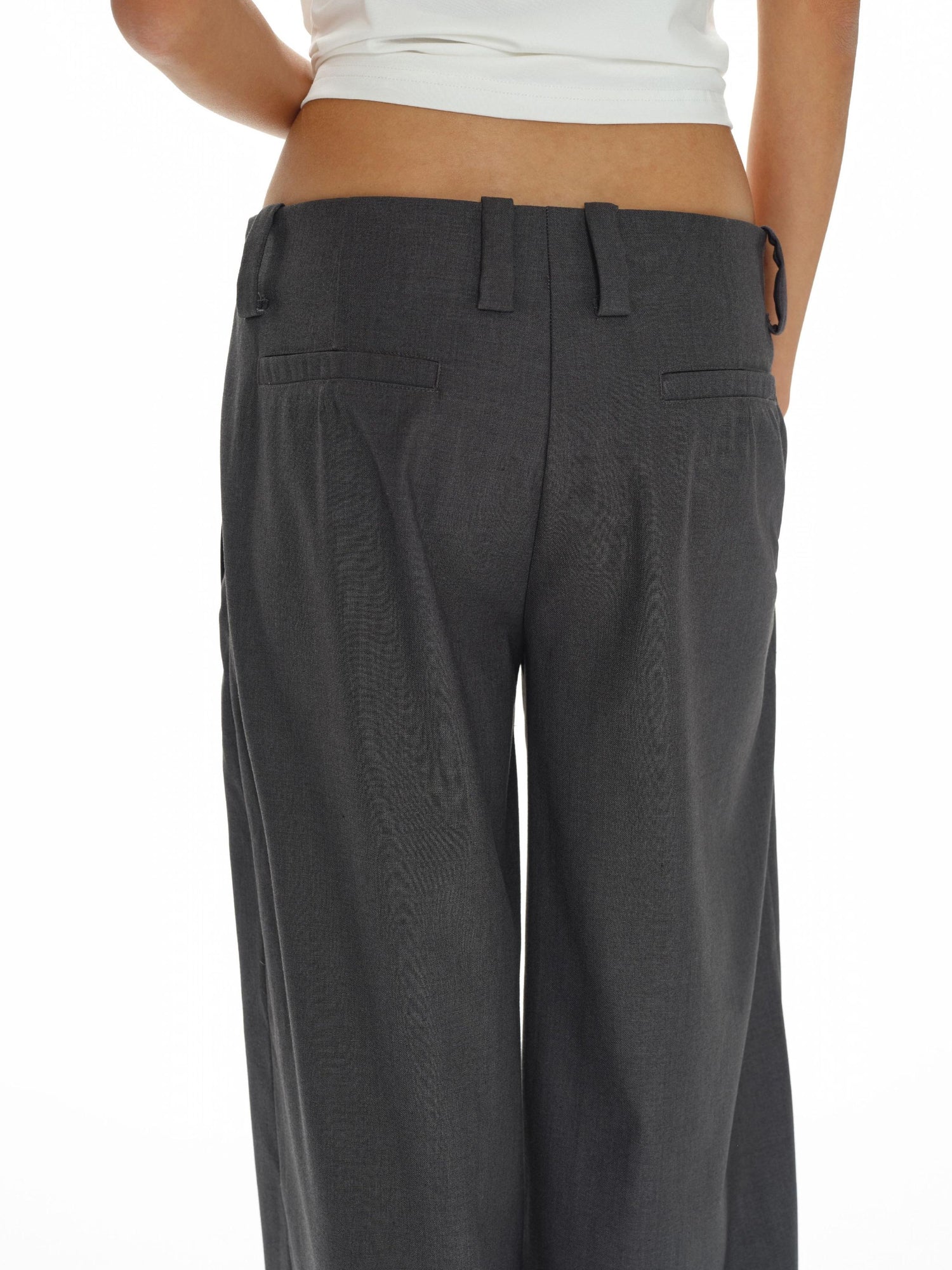 oinimi Low Waist Wide Leg Trousers In Black Charcoal
