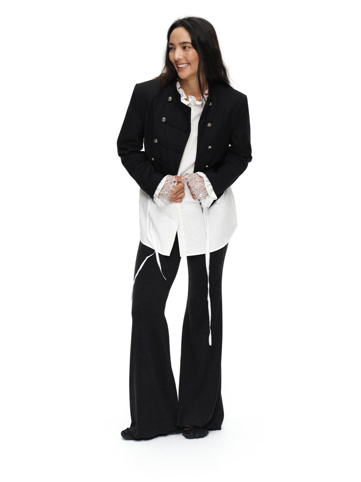 oinimi Metal Double Breasted Asymmetric Cropped Women&