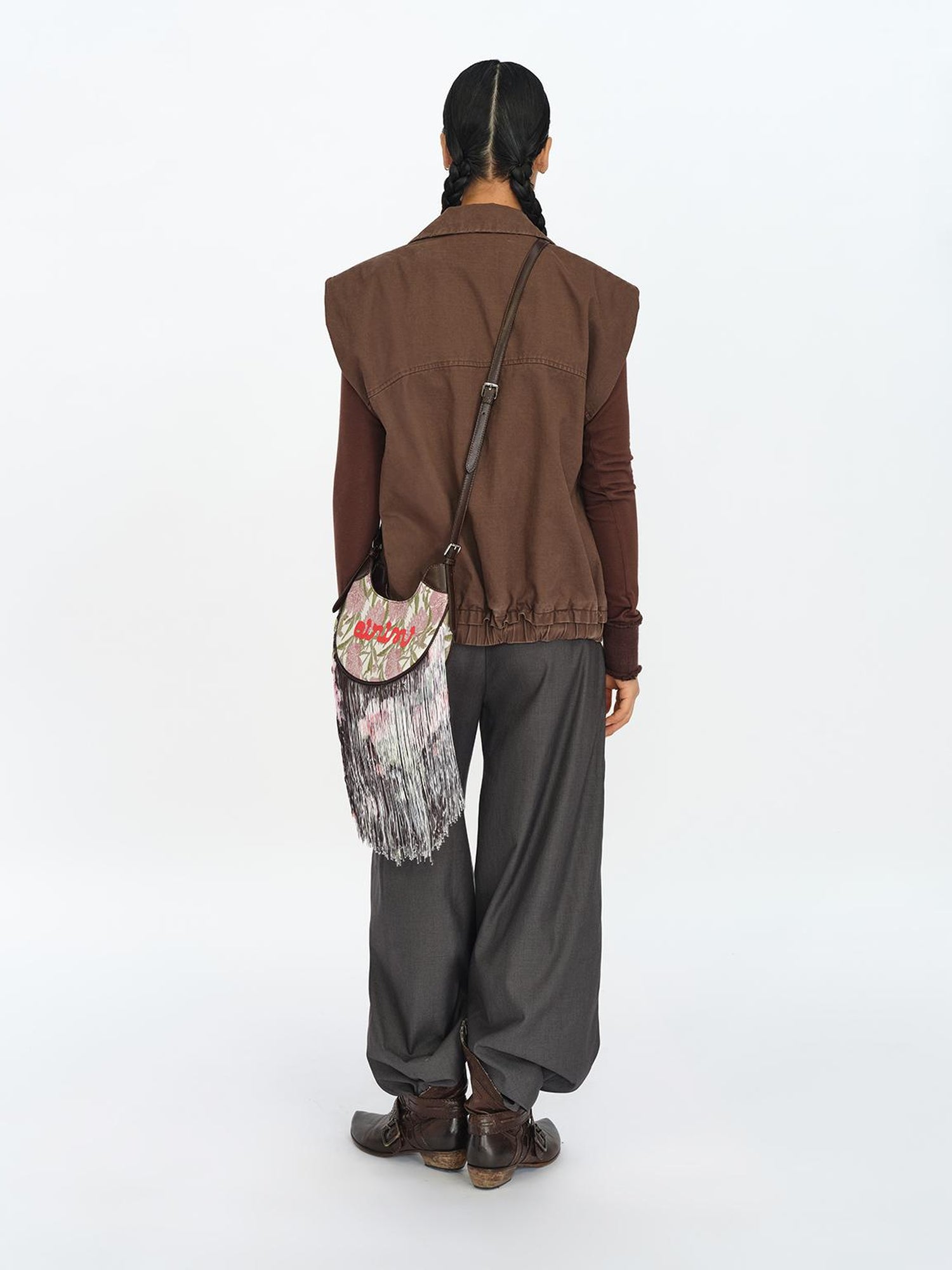 oinimi Mini Jacquard Saddle Bag With Fringe
