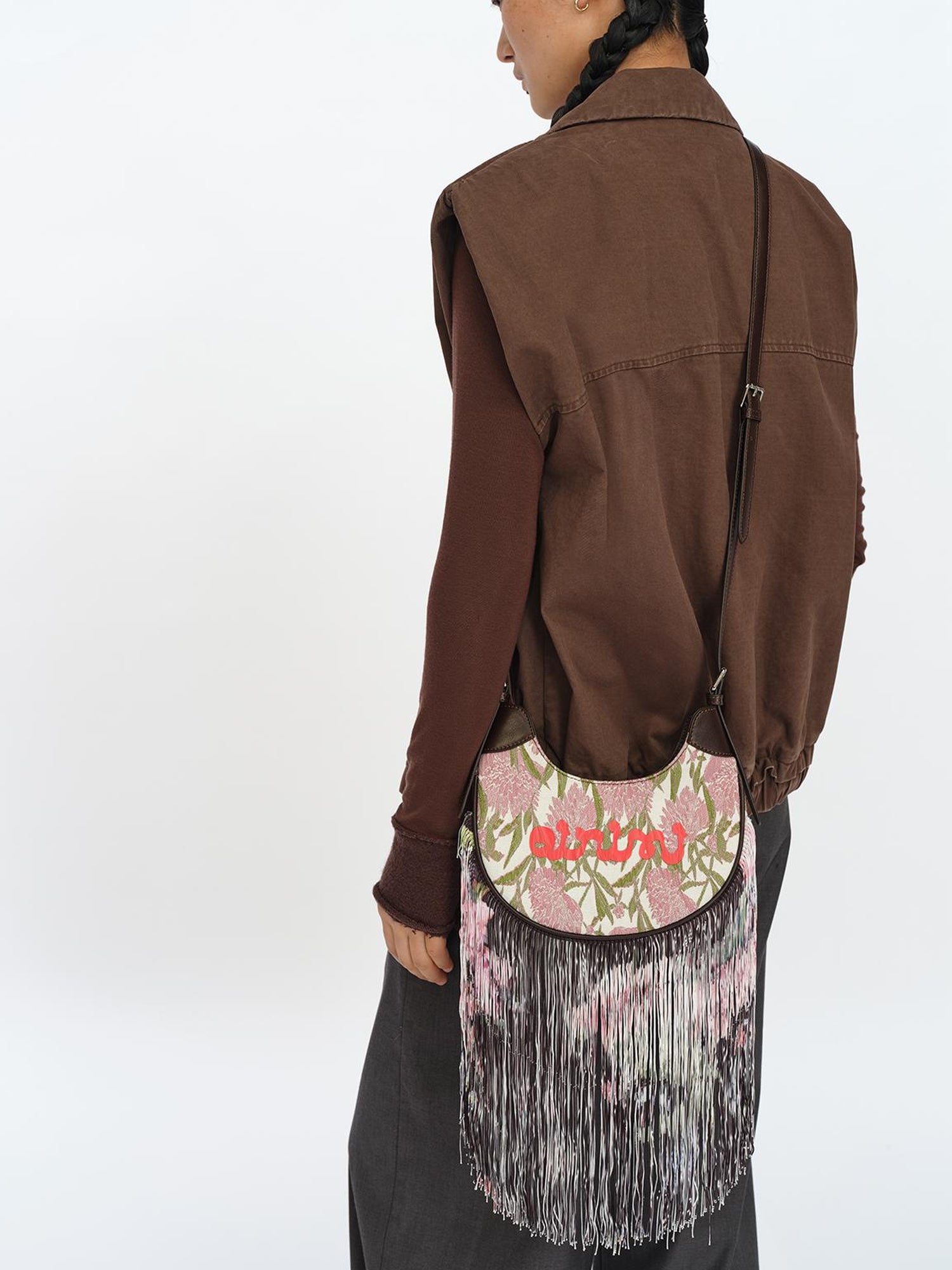 oinimi Mini Jacquard Saddle Bag With Fringe