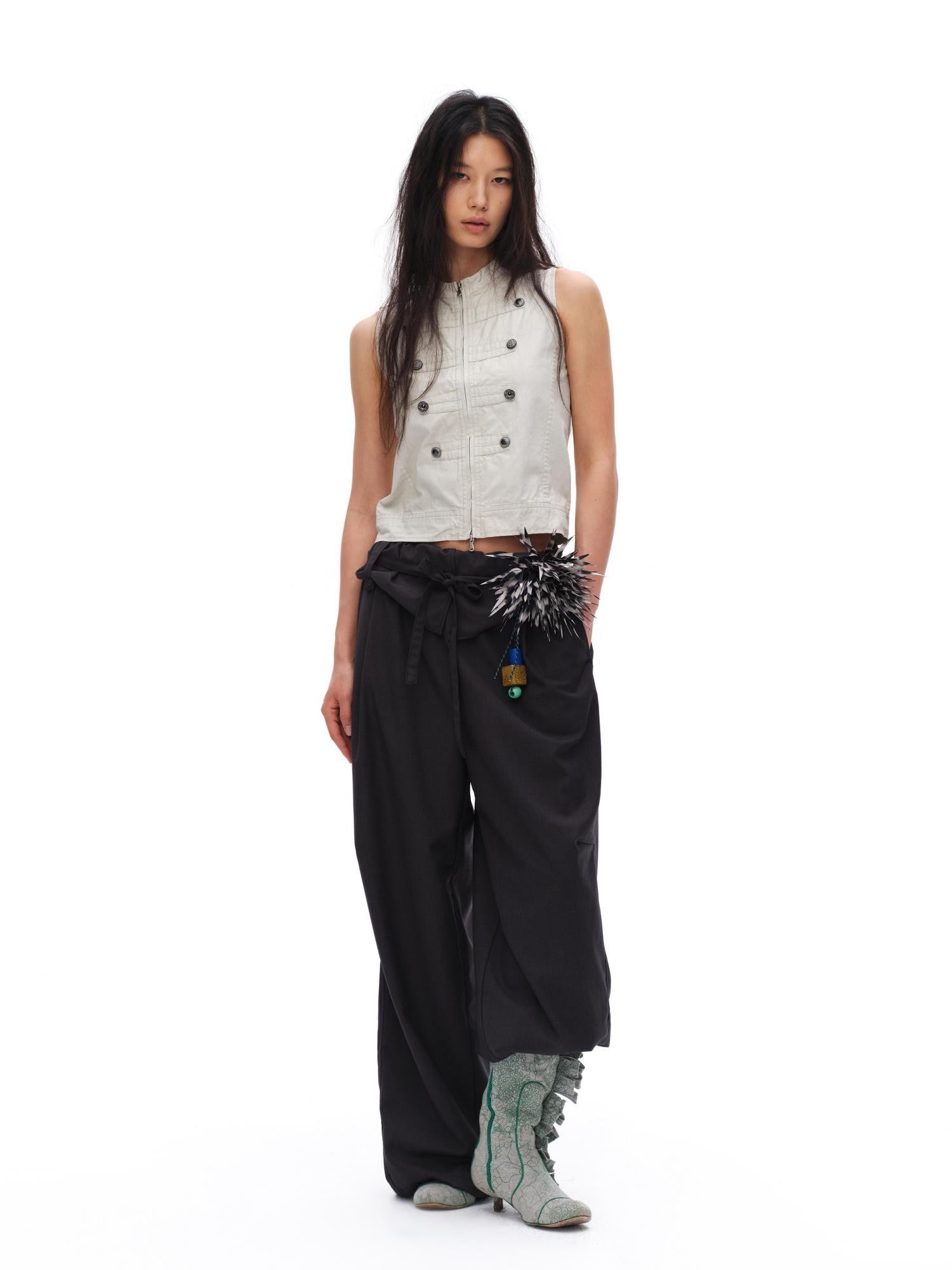 oinimi Napoleon Double Breasted Medal Distressed Stand Collar Women&