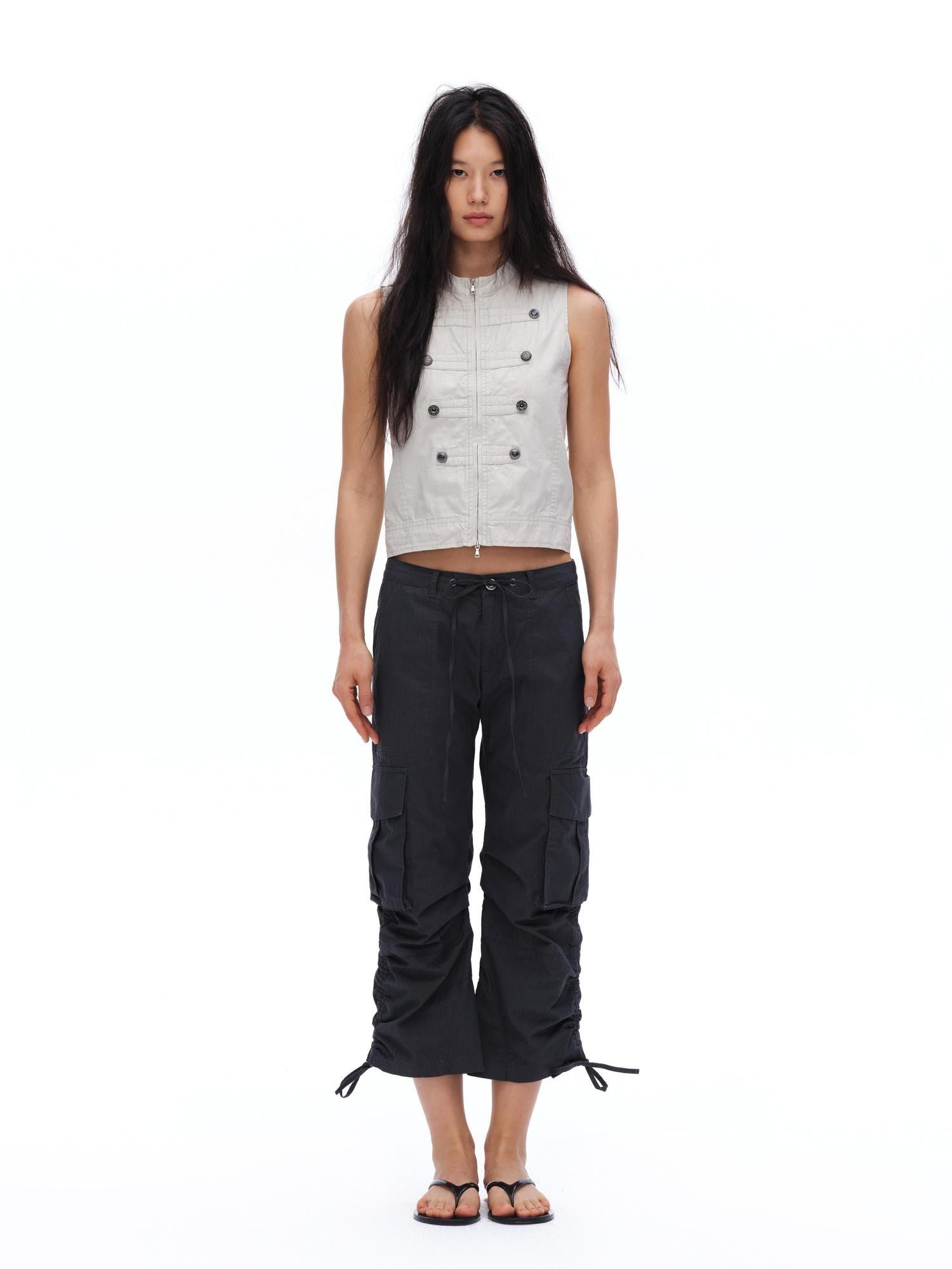 oinimi Napoleon Double Breasted Medal Distressed Stand Collar Women&