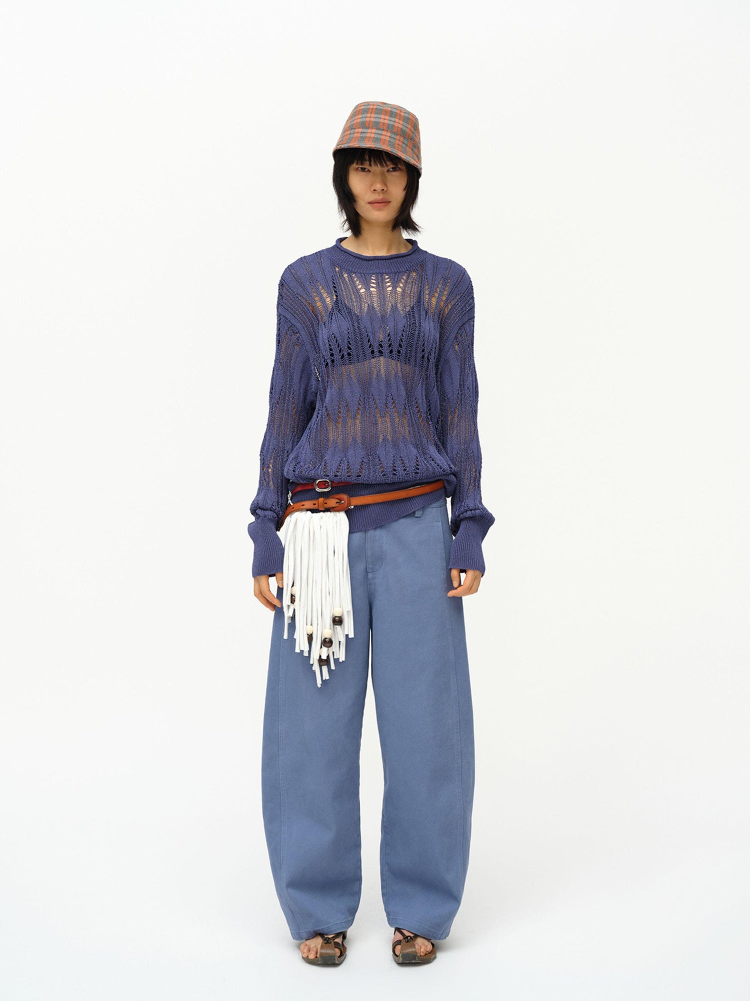 oinimi Openwork Metallic Knit Sweater Galaxy Grey