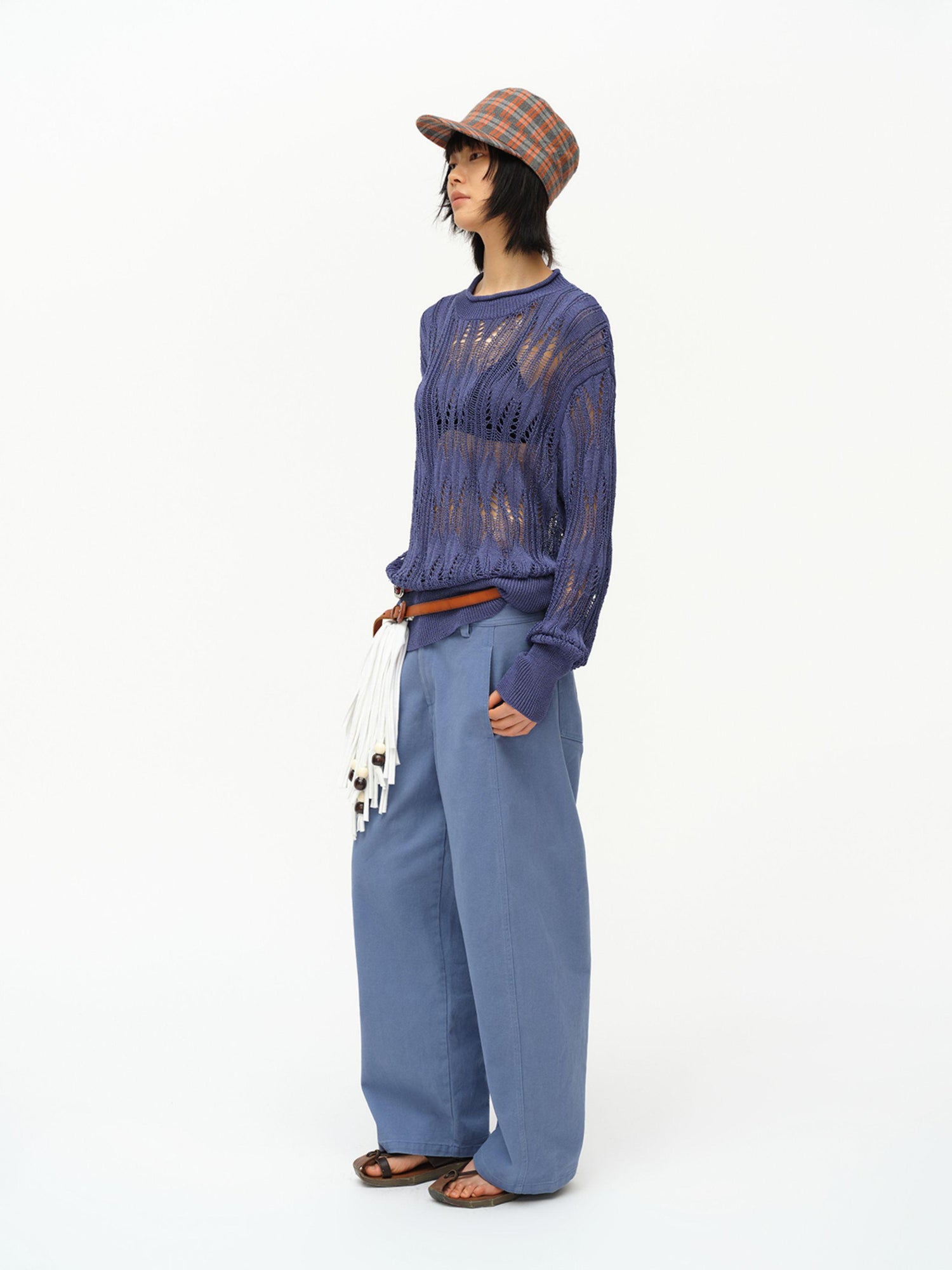oinimi Openwork Metallic Knit Sweater Galaxy Grey