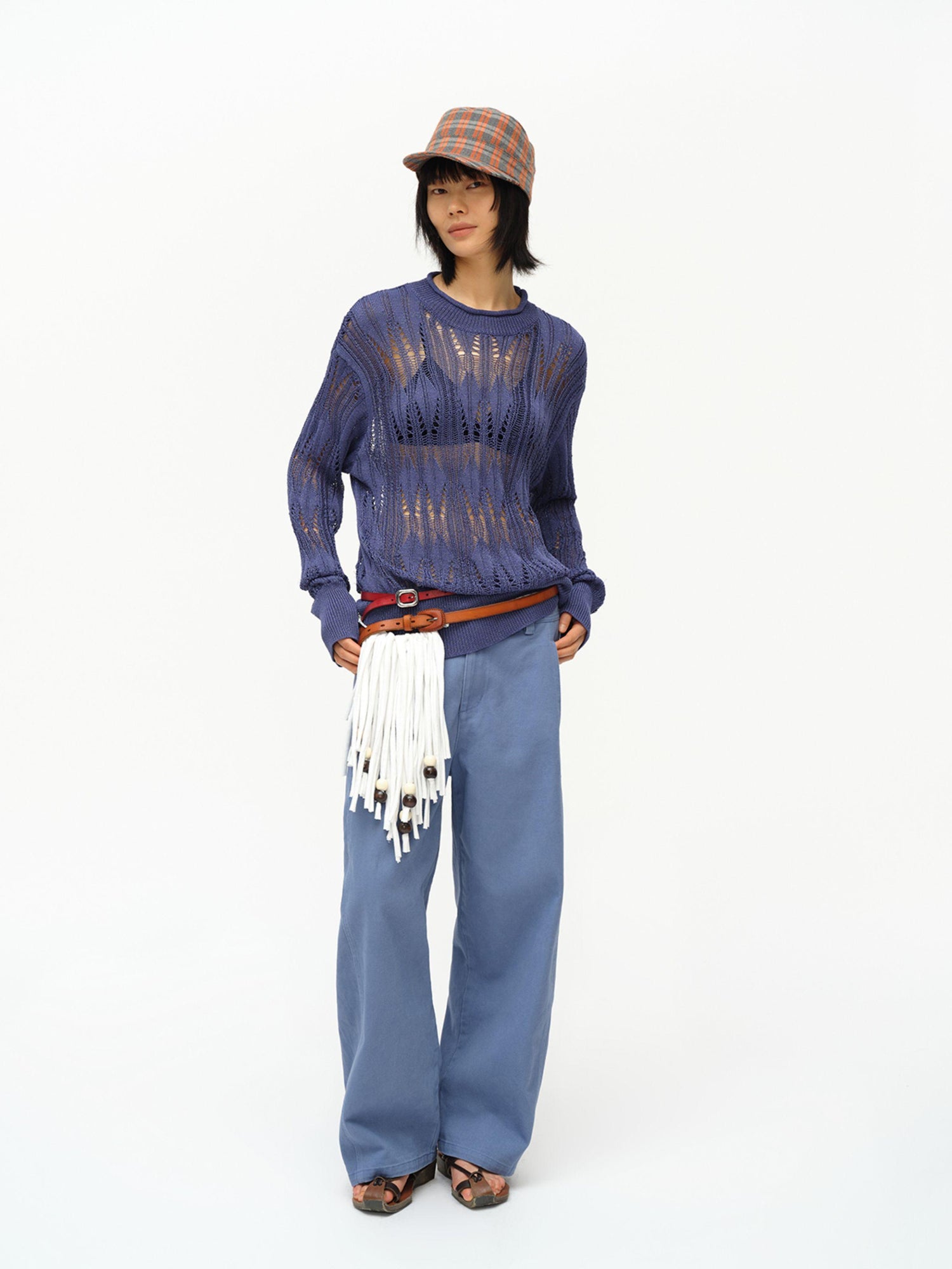 oinimi Openwork Metallic Knit Sweater Galaxy Grey