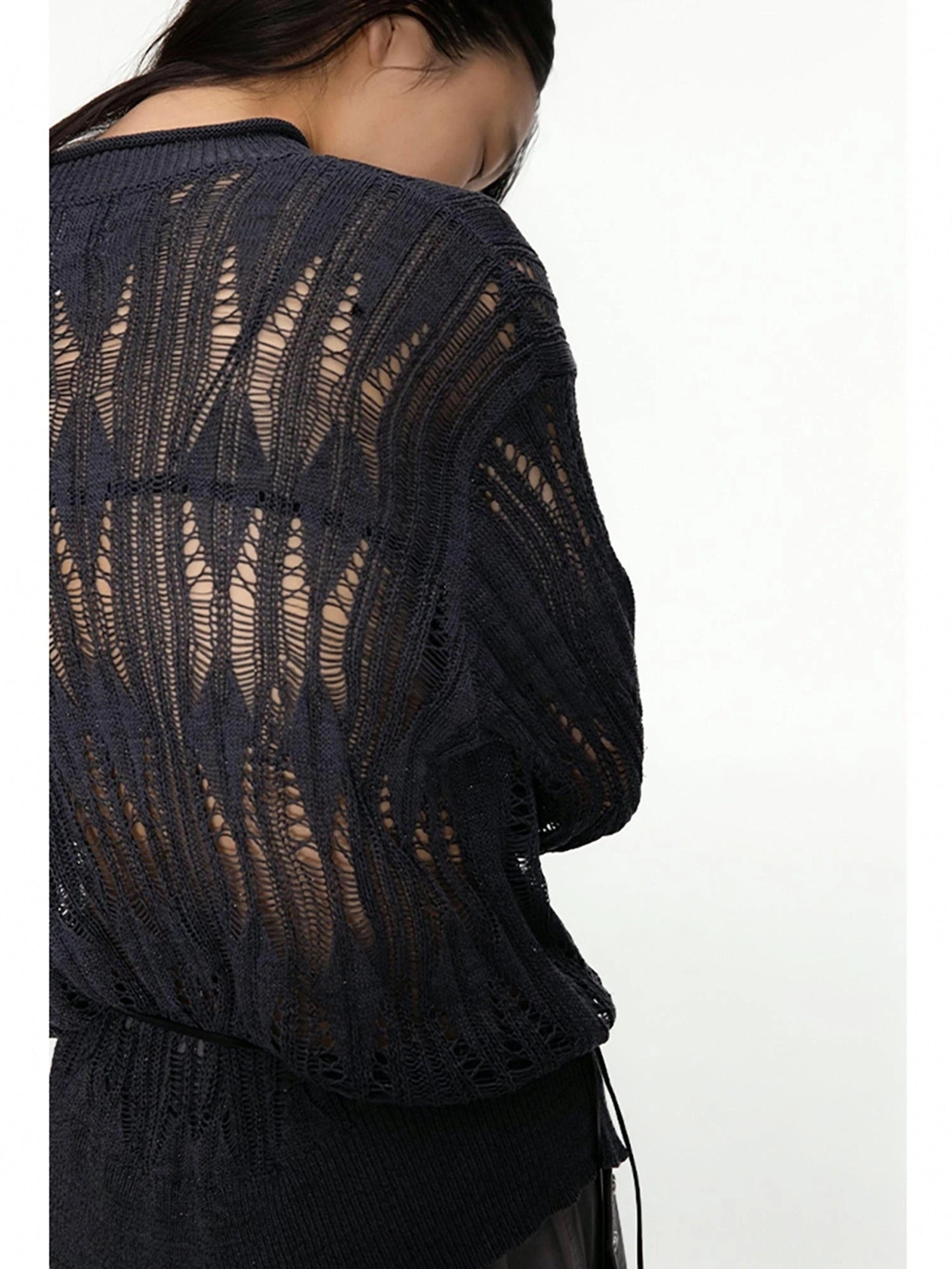 Openwork Metallic Knit Sweater Galaxy Grey