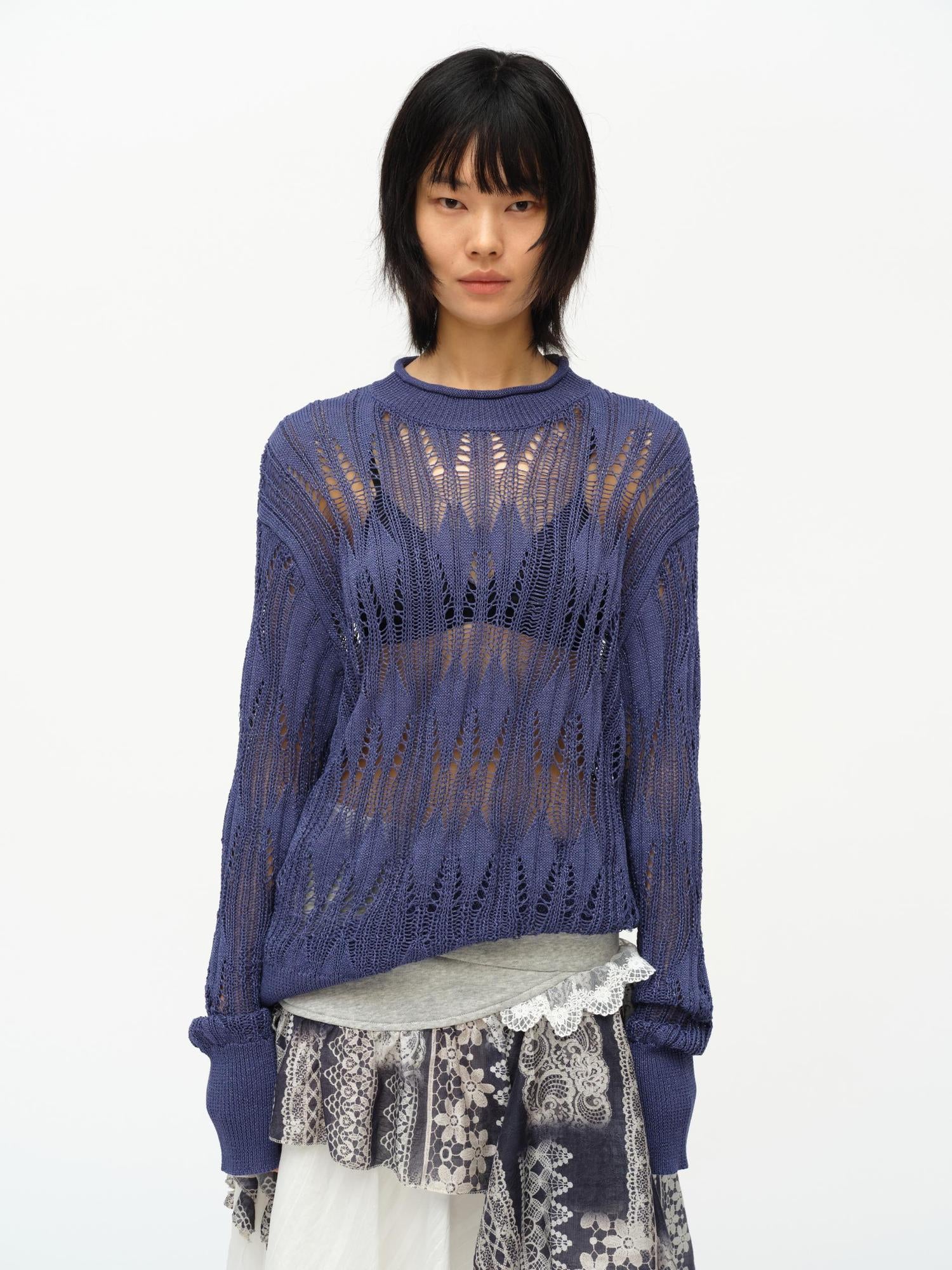 oinimi Openwork Metallic Knit Sweater Galaxy Grey