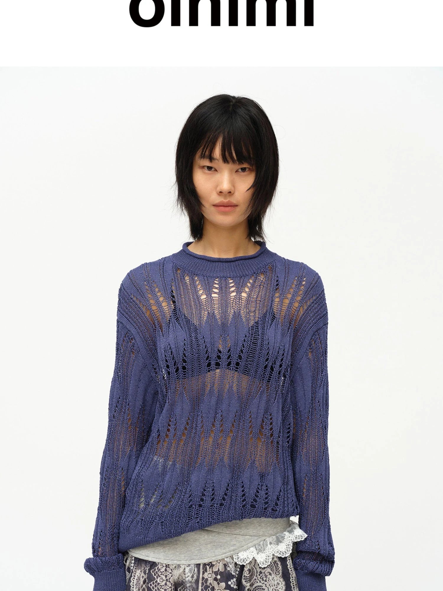 Openwork Metallic Knit Sweater Galaxy Grey