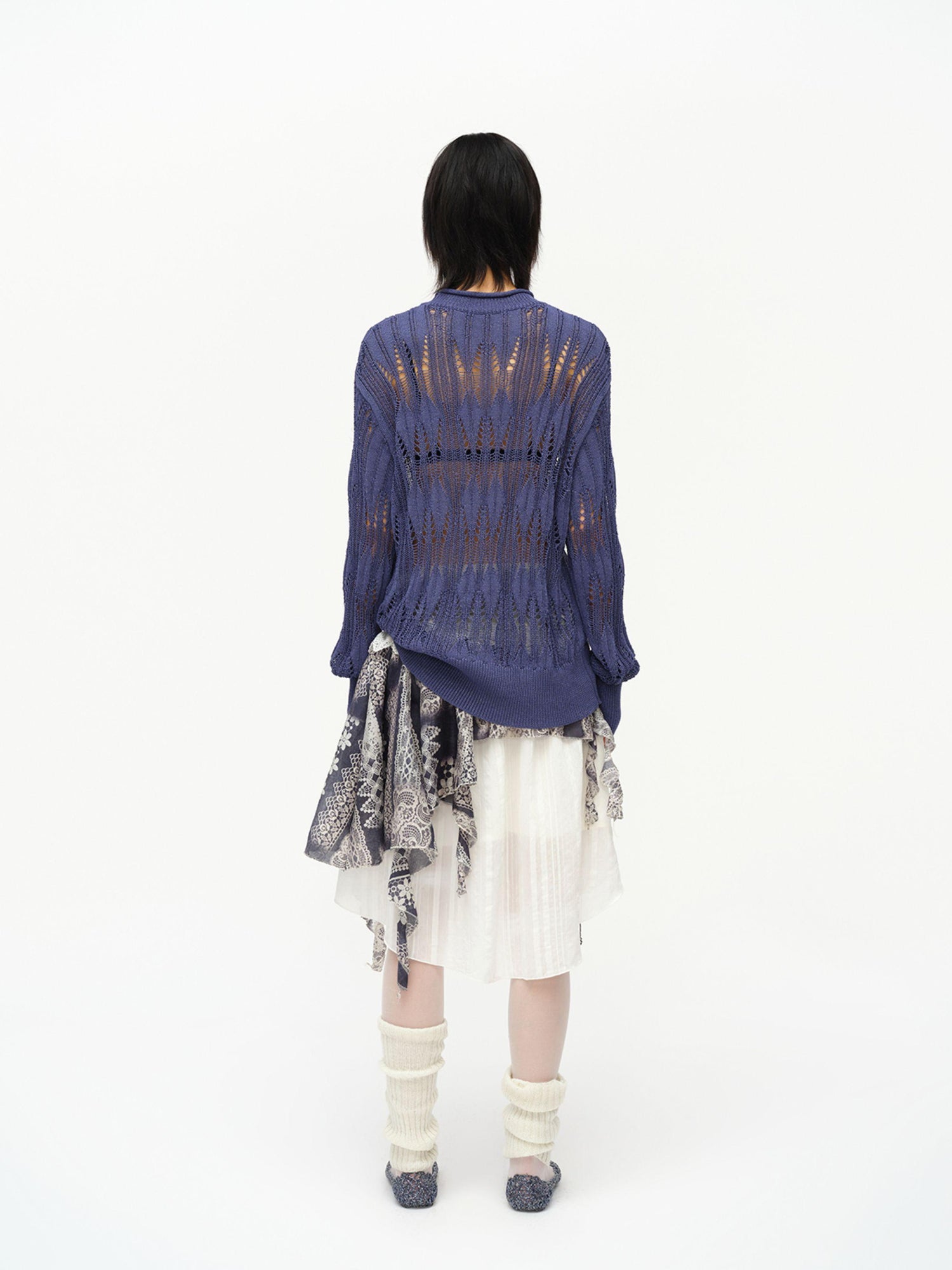 oinimi Openwork Metallic Knit Sweater Galaxy Grey